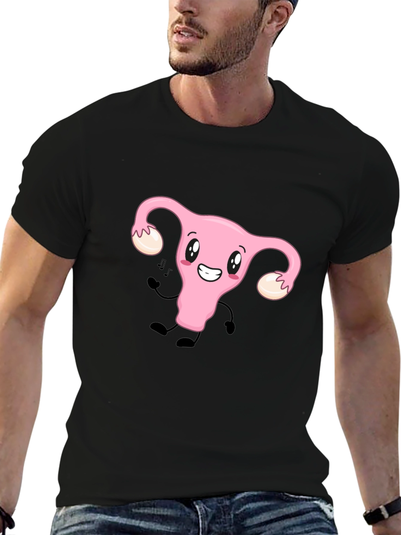 Funny Uterus Tee - Black Cotton Graphic T-Shirt