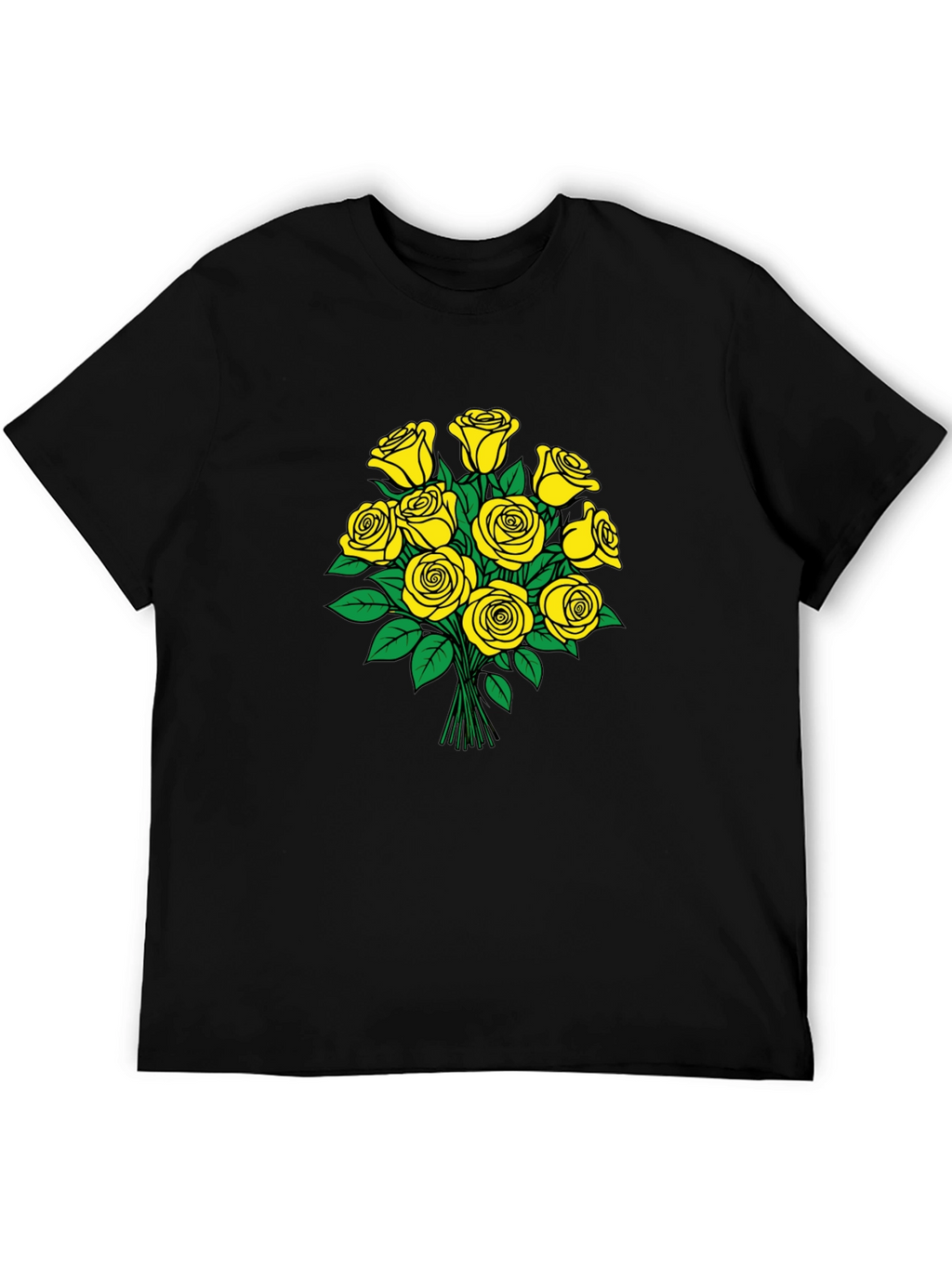 Yellow Roses Graphic Black T-Shirt