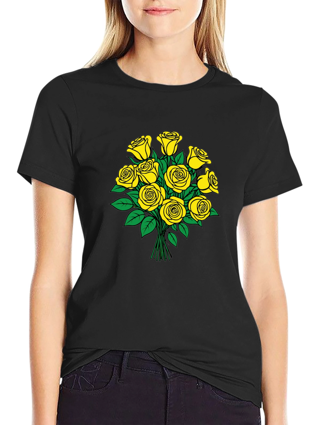 Yellow Roses Graphic Black T-Shirt