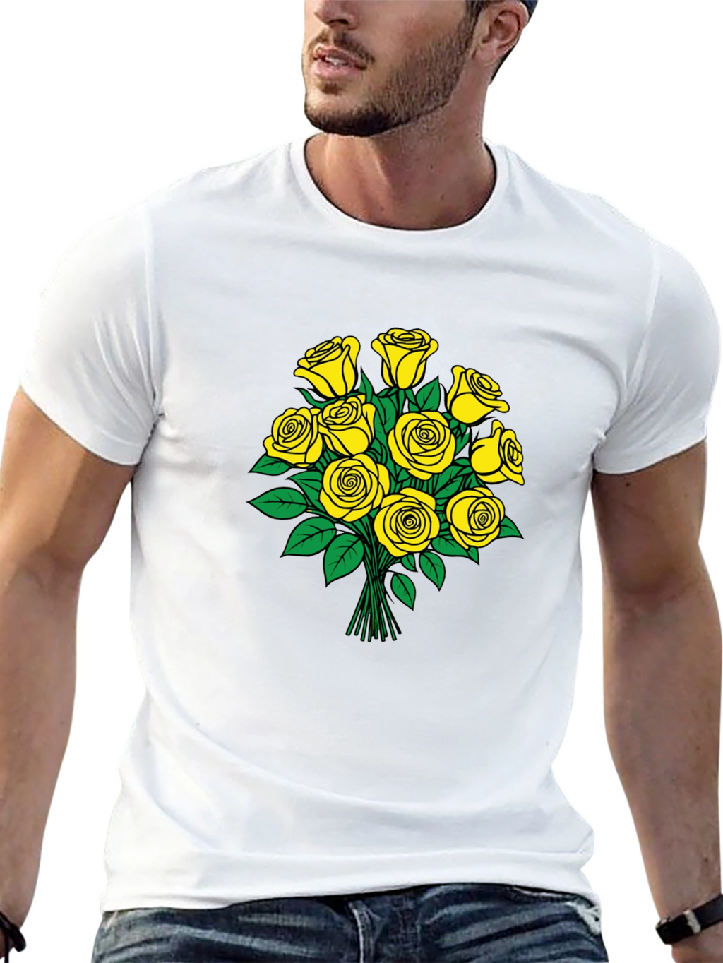 Yellow Roses Graphic Black T-Shirt