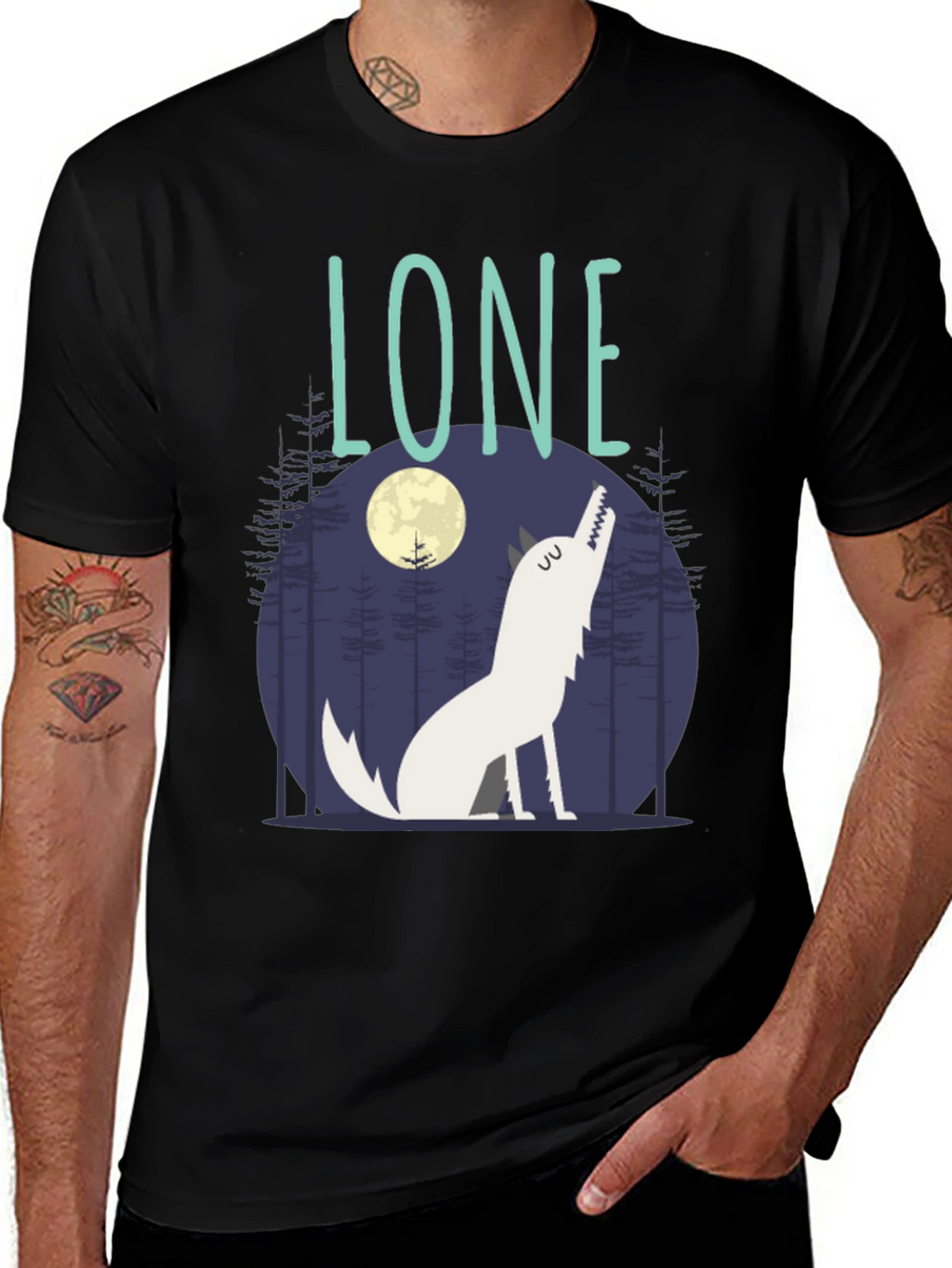 Lone Wolf Graphic Print Crew Neck T-Shirt
