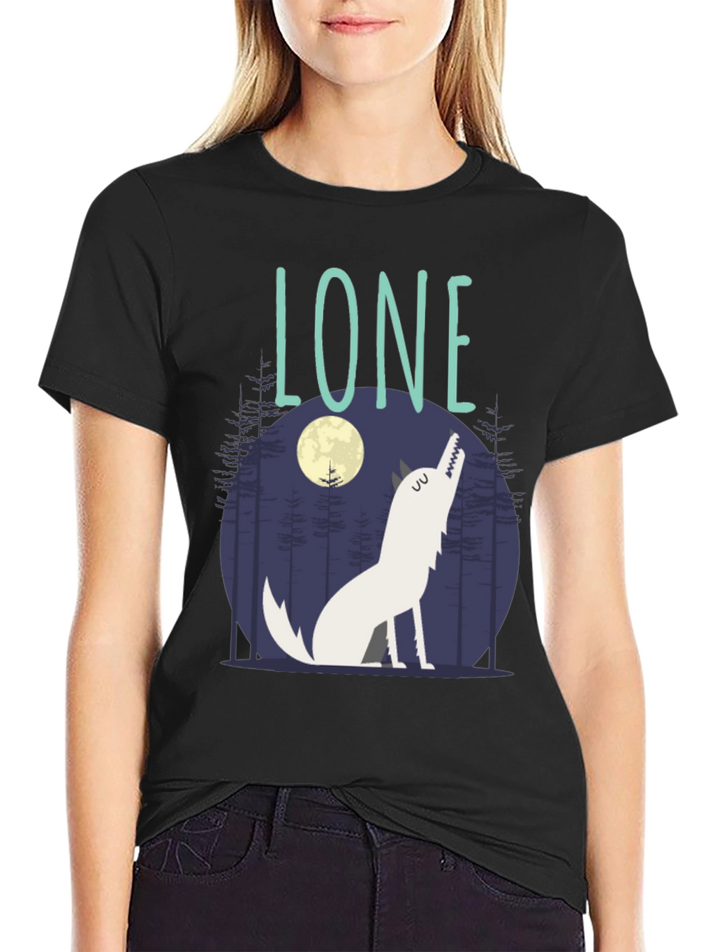 Lone Wolf Graphic Print Crew Neck T-Shirt