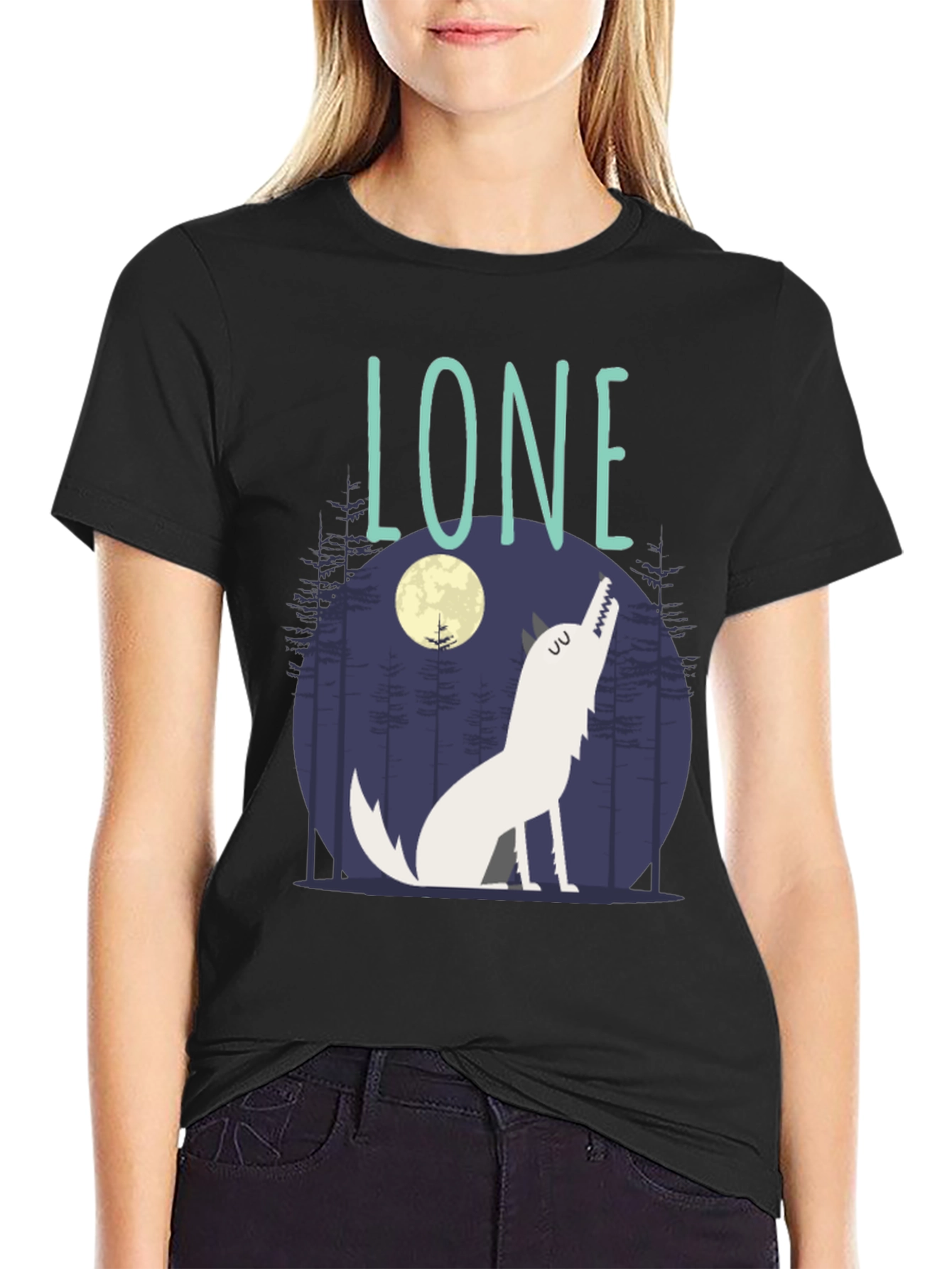Lone Wolf Graphic Print Crew Neck T-Shirt