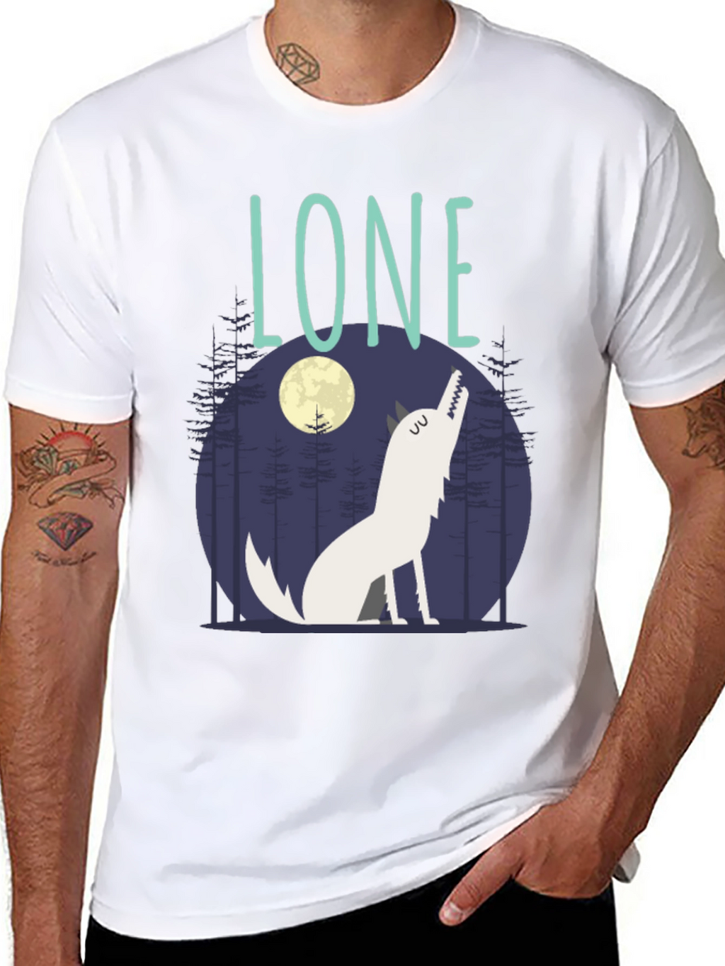 Lone Wolf Graphic Print Crew Neck T-Shirt