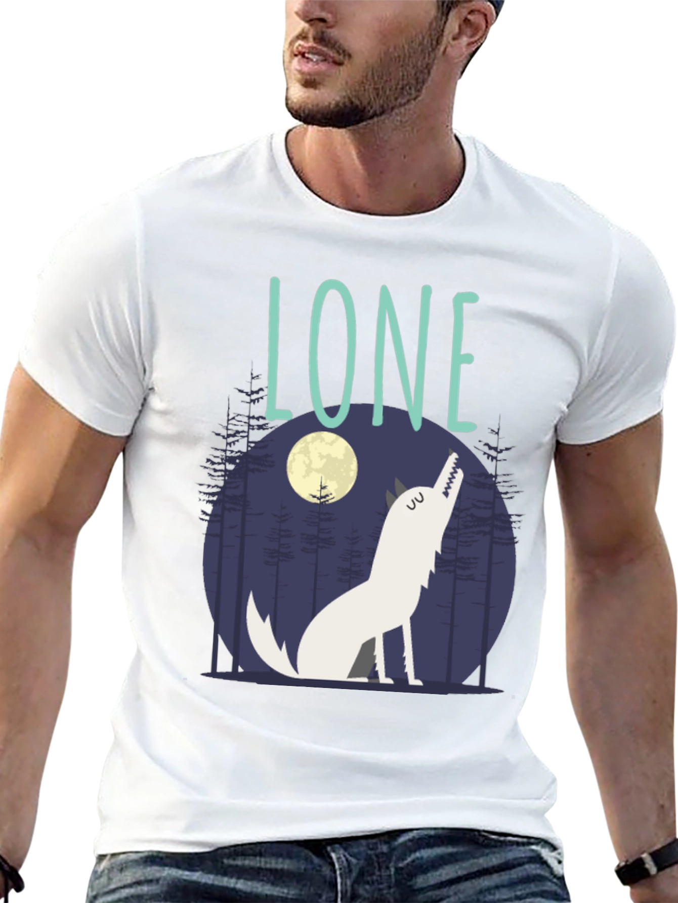 Lone Wolf Graphic Print Crew Neck T-Shirt