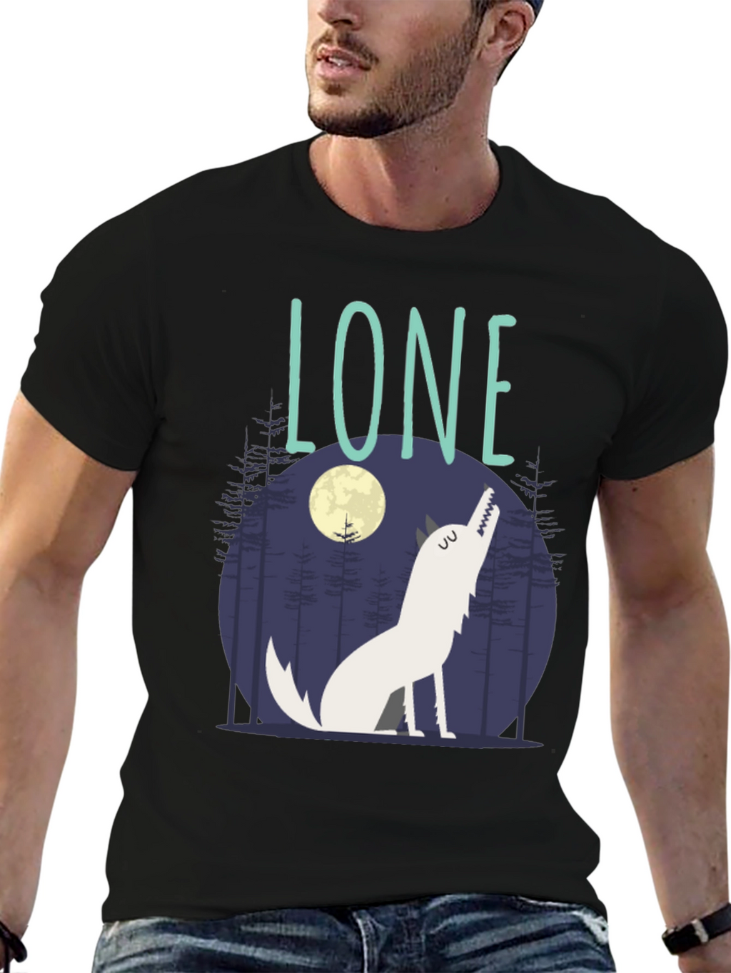 Lone Wolf Graphic Print Crew Neck T-Shirt