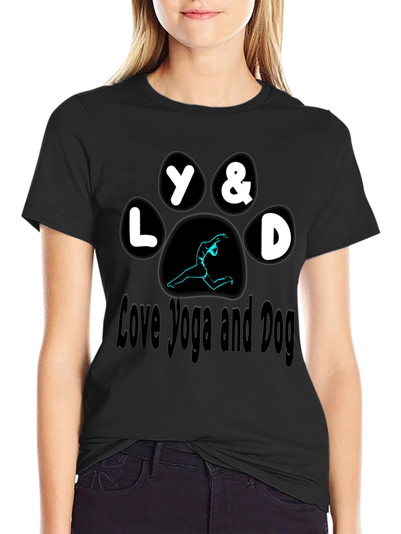Love Yoga and Dog Paw Print T-Shirt