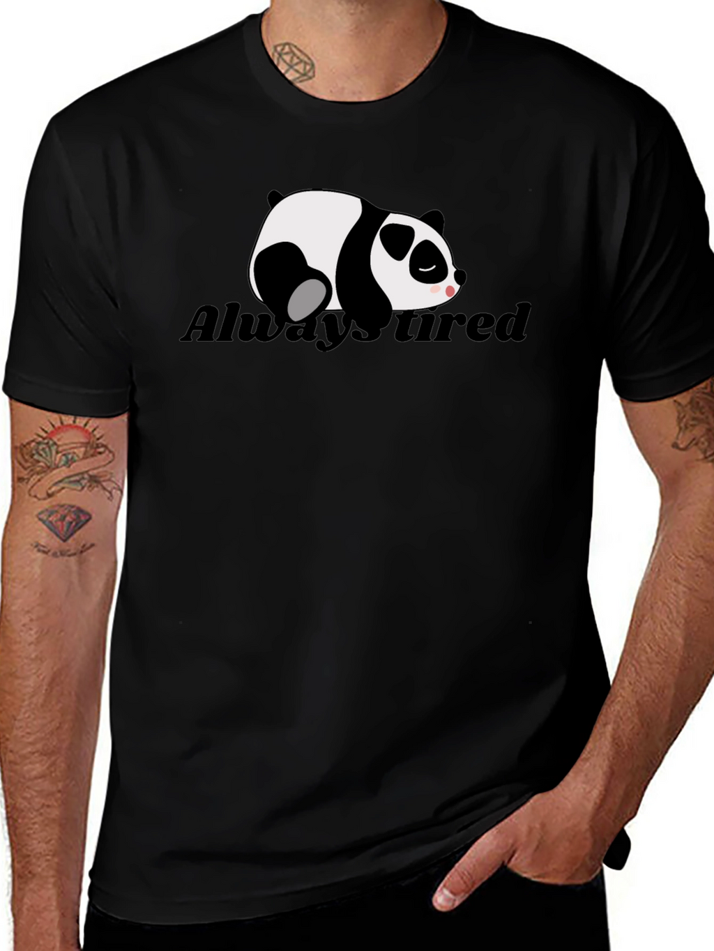 Always Tired Panda Graphic T-Shirt - Black
