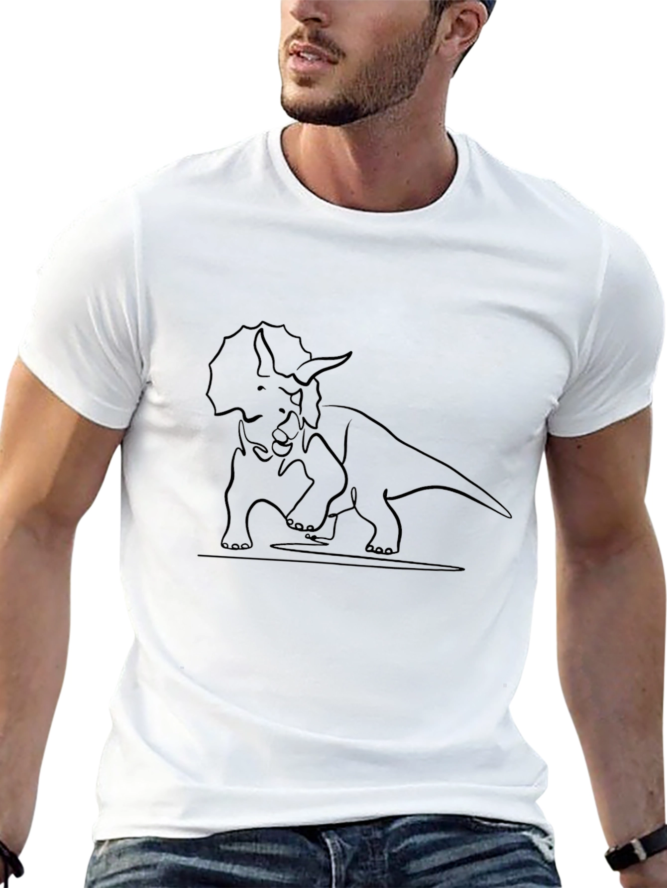 Triceratops Outline Graphic Tee - Casual Style