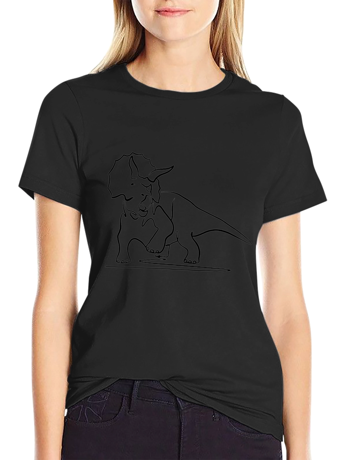 Triceratops Outline Graphic Tee - Casual Style