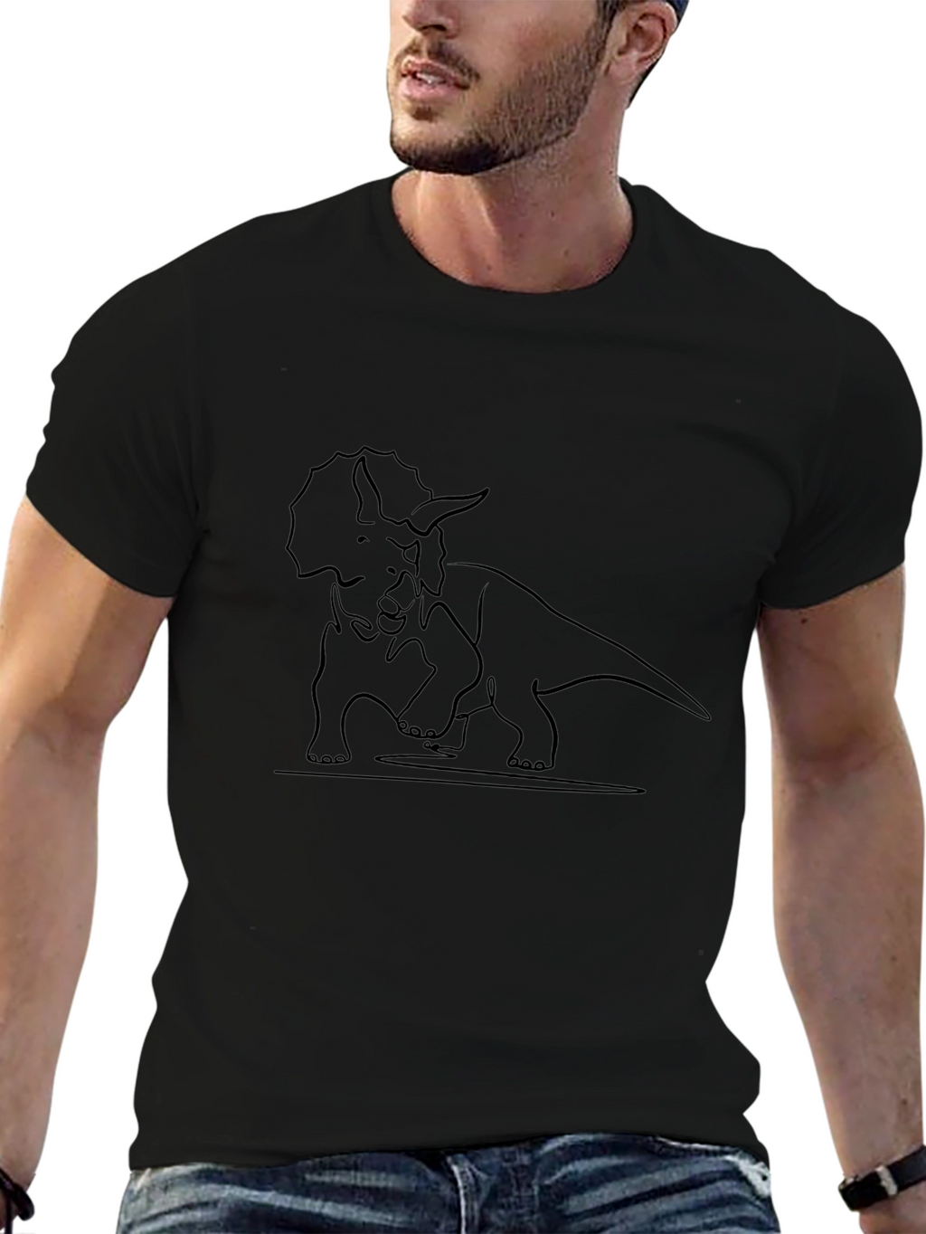Triceratops Outline Graphic Tee - Casual Style