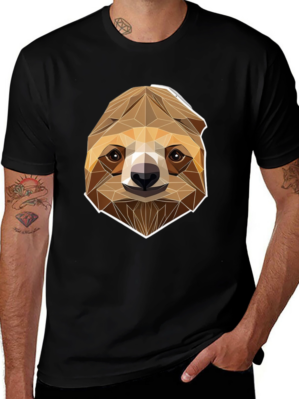 Geometric Sloth Graphic Tee - Modern Style