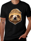 Geometric Sloth Graphic Tee - Modern Style