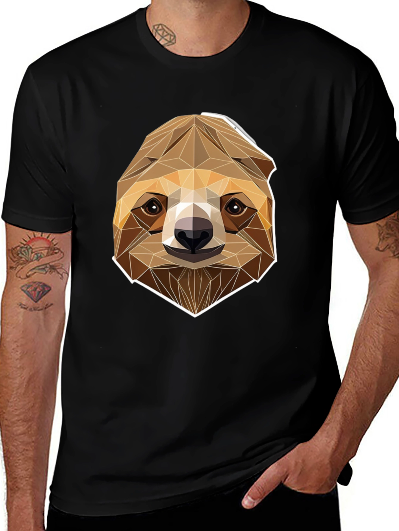 Geometric Sloth Graphic Tee - Modern Style