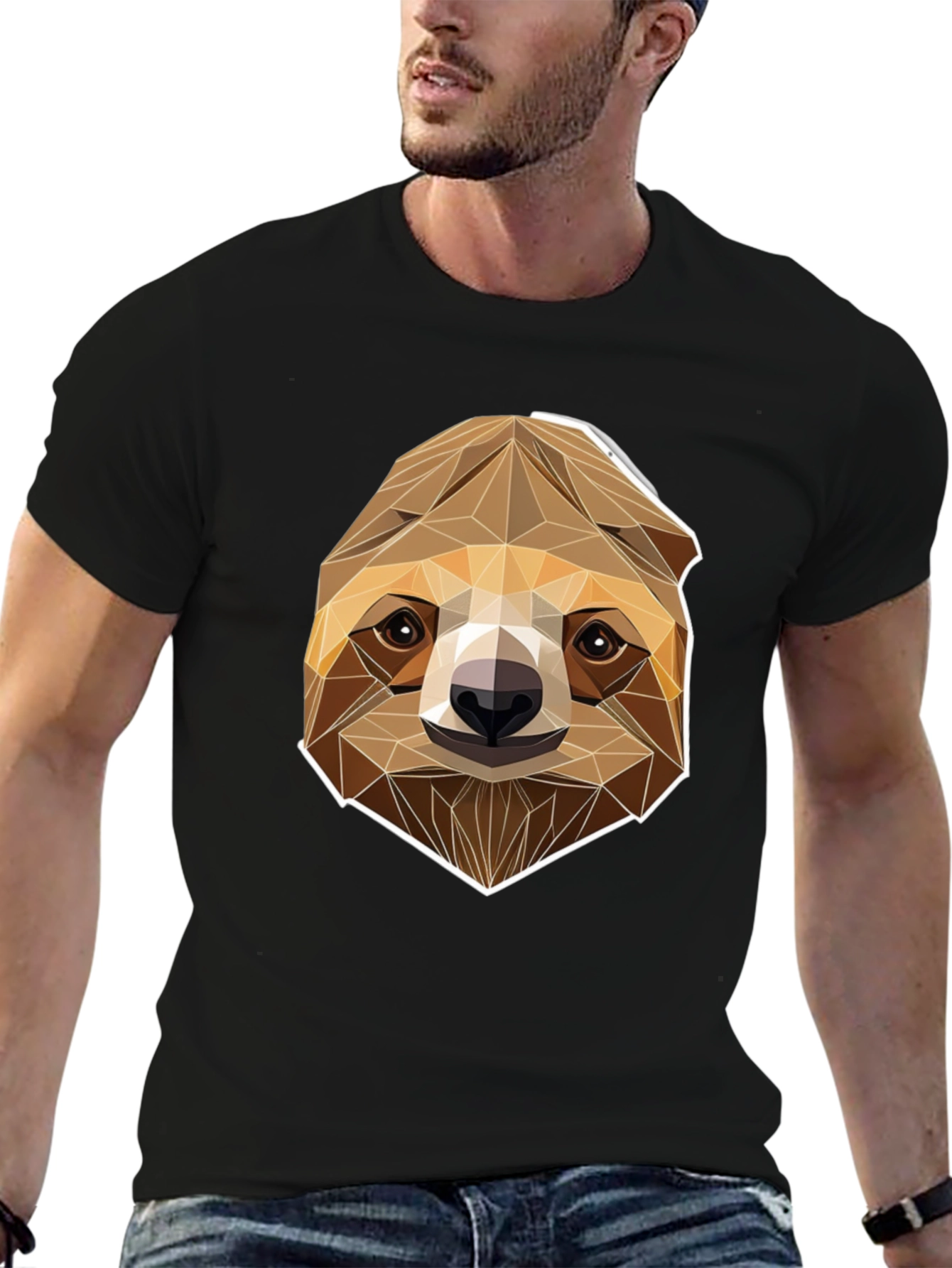 Geometric Sloth Graphic Tee - Modern Style