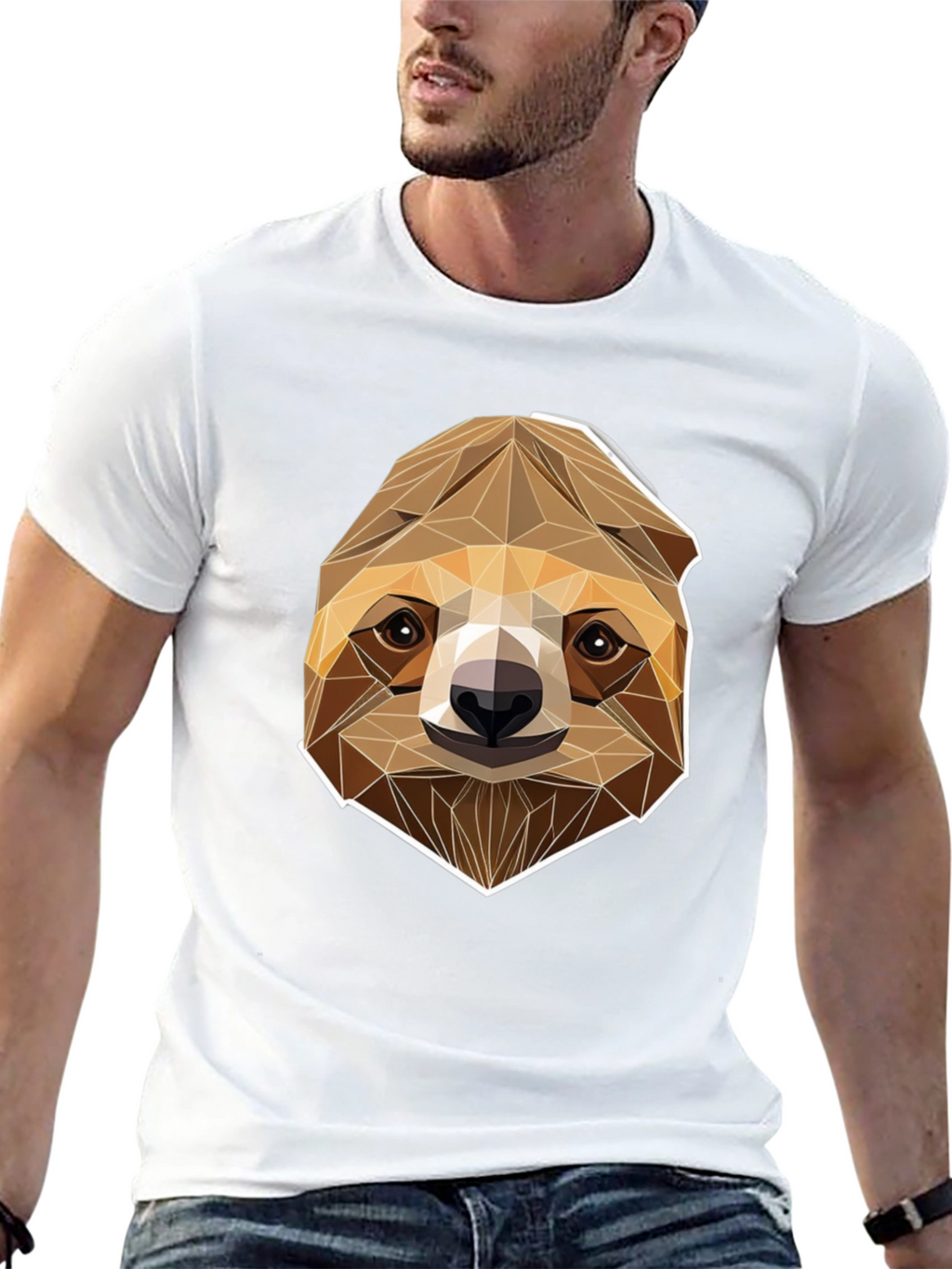 Geometric Sloth Graphic Tee - Modern Style