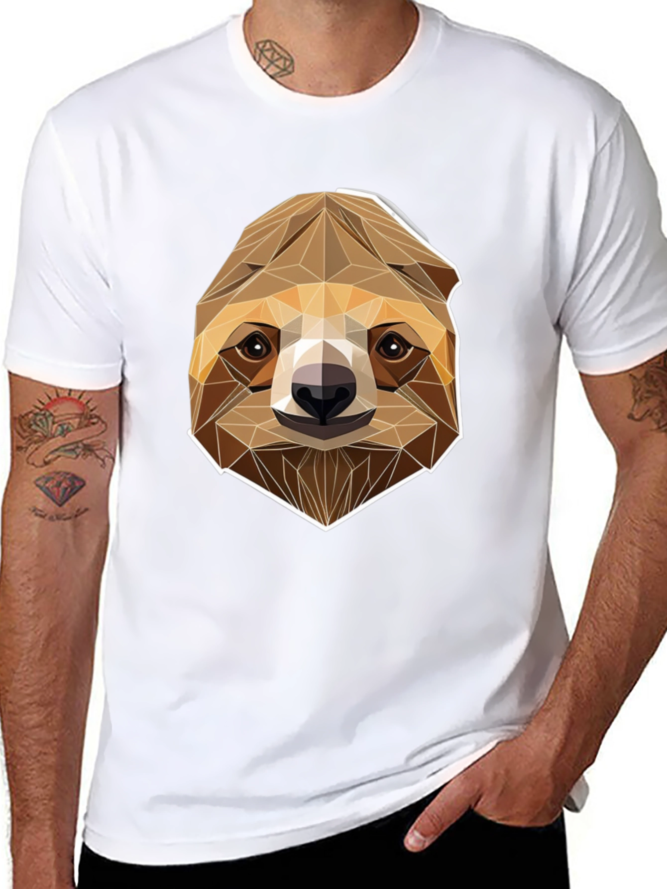 Geometric Sloth Graphic Tee - Modern Style