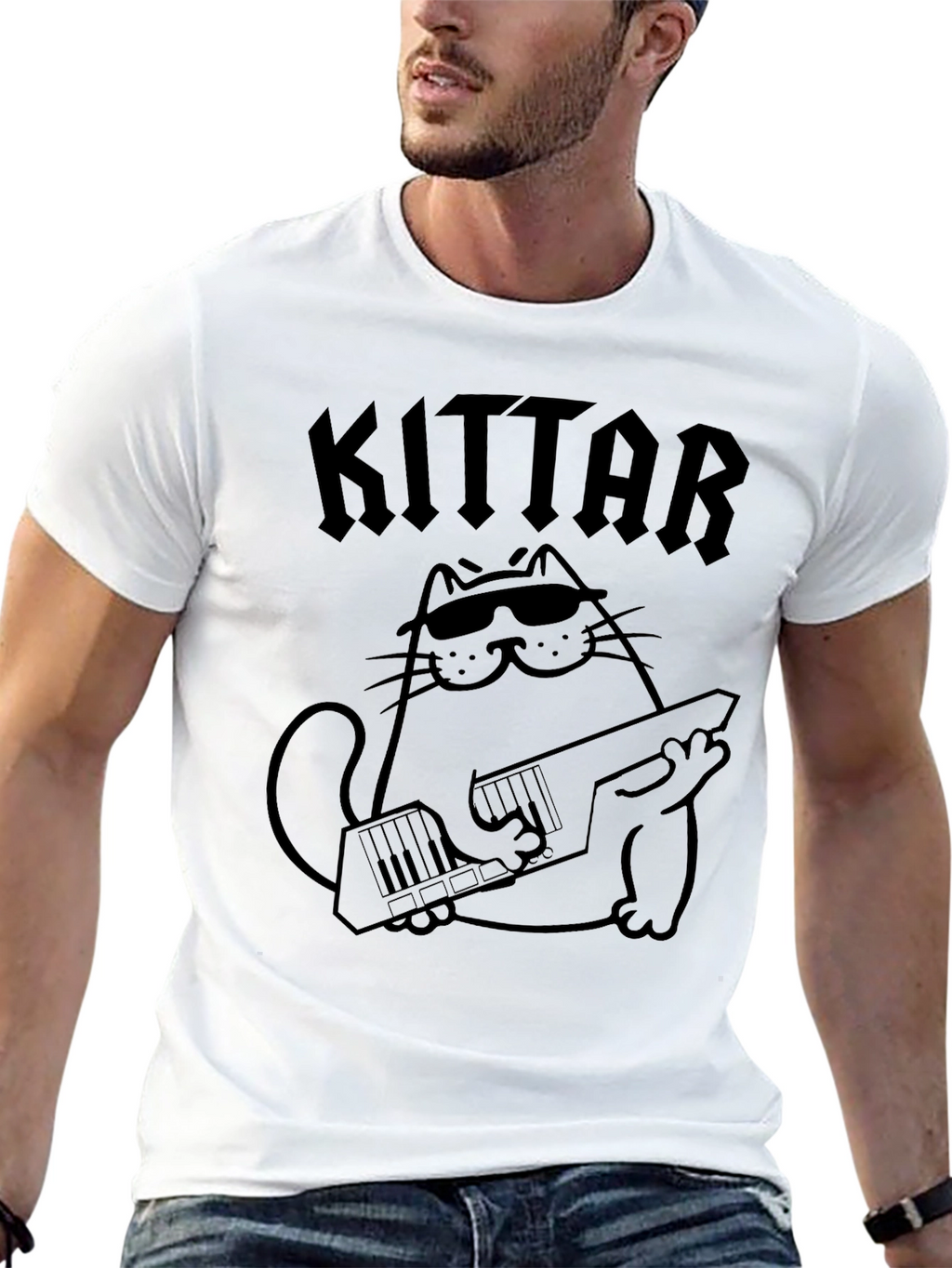 KITTAR Cat Keyboardist Black T-Shirt