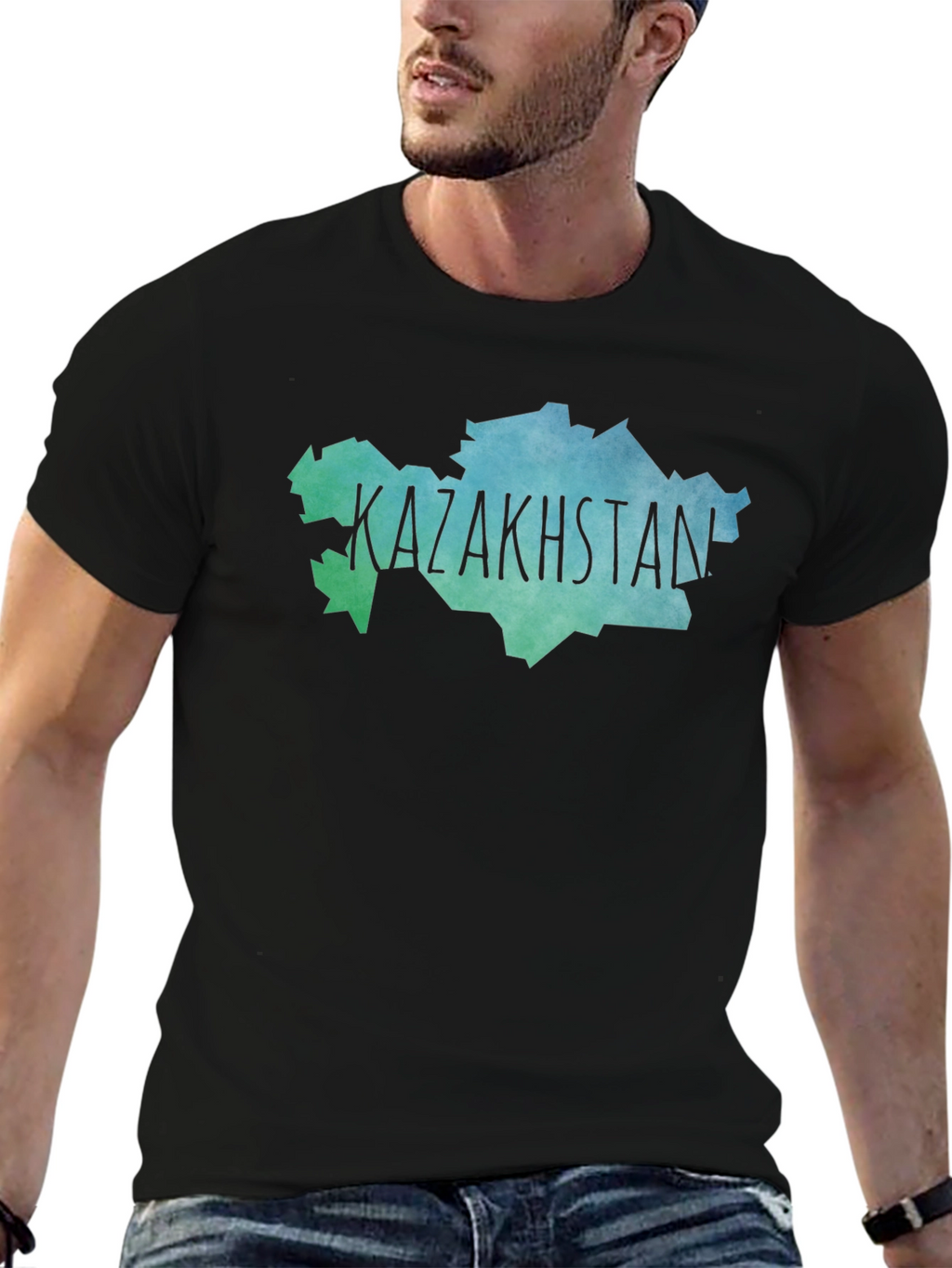 Kazakhstan Map T-Shirt - Black Crew Neck Tee
