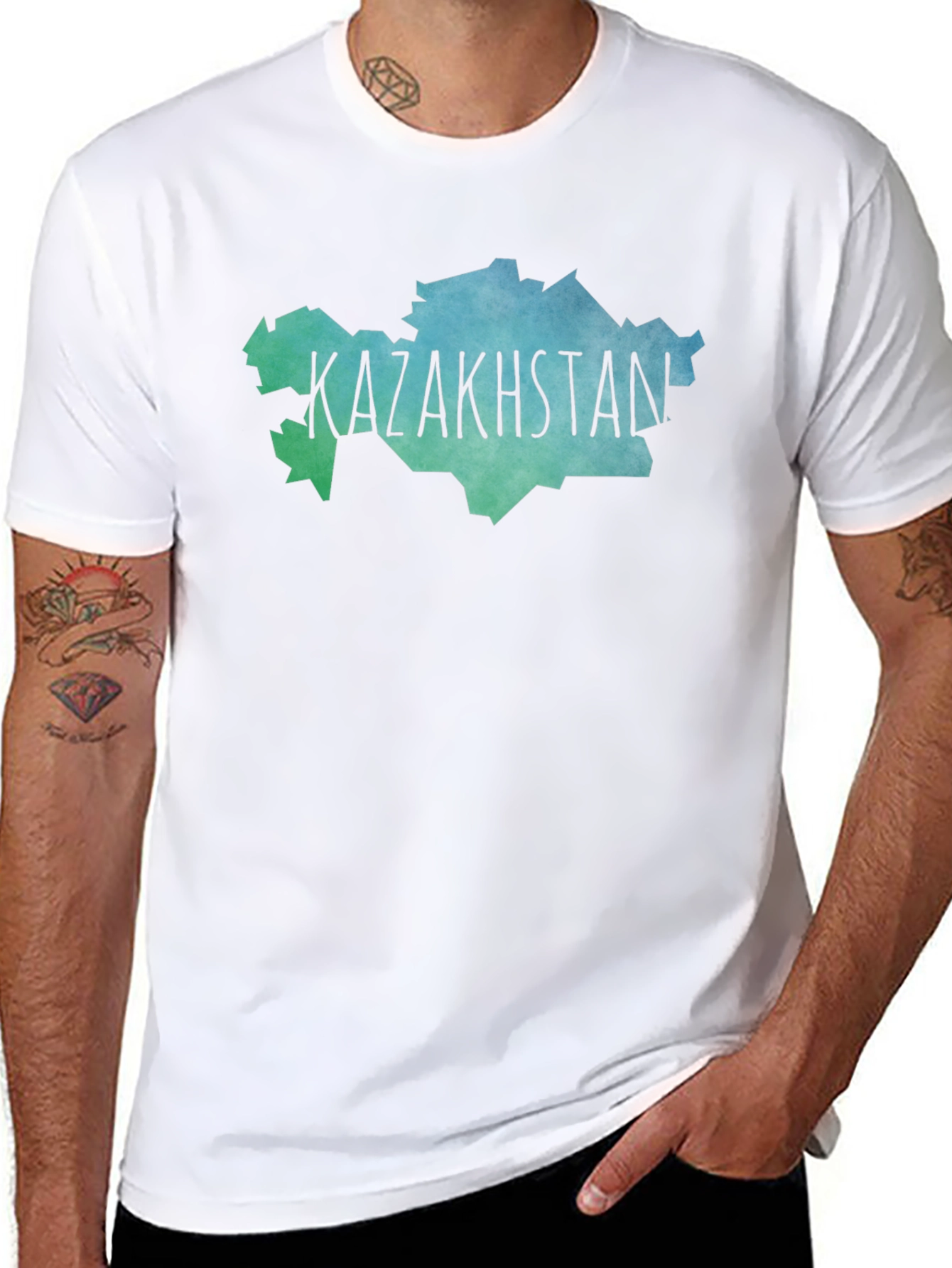 Kazakhstan Map T-Shirt - Black Crew Neck Tee