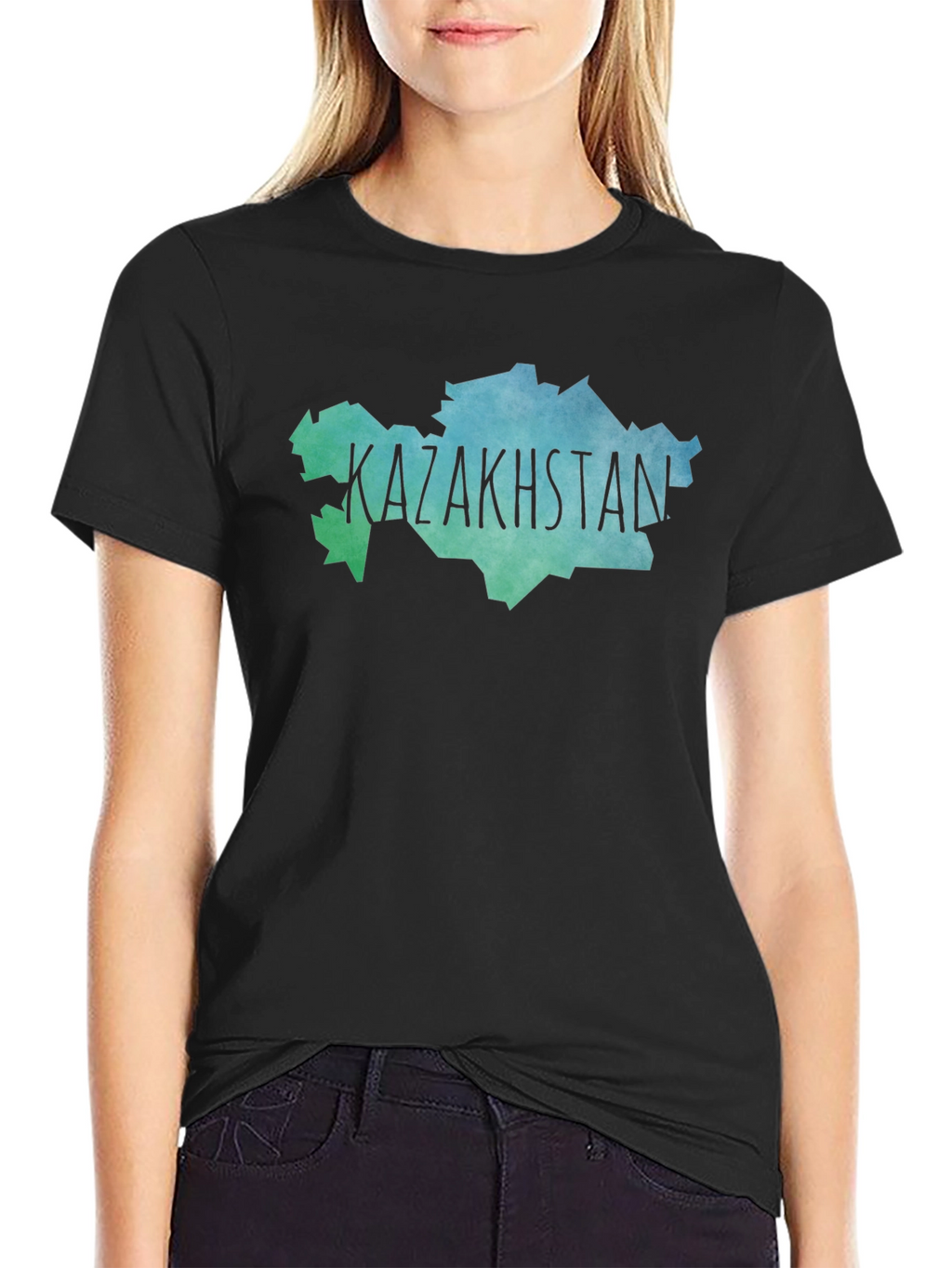 Kazakhstan Map T-Shirt - Black Crew Neck Tee