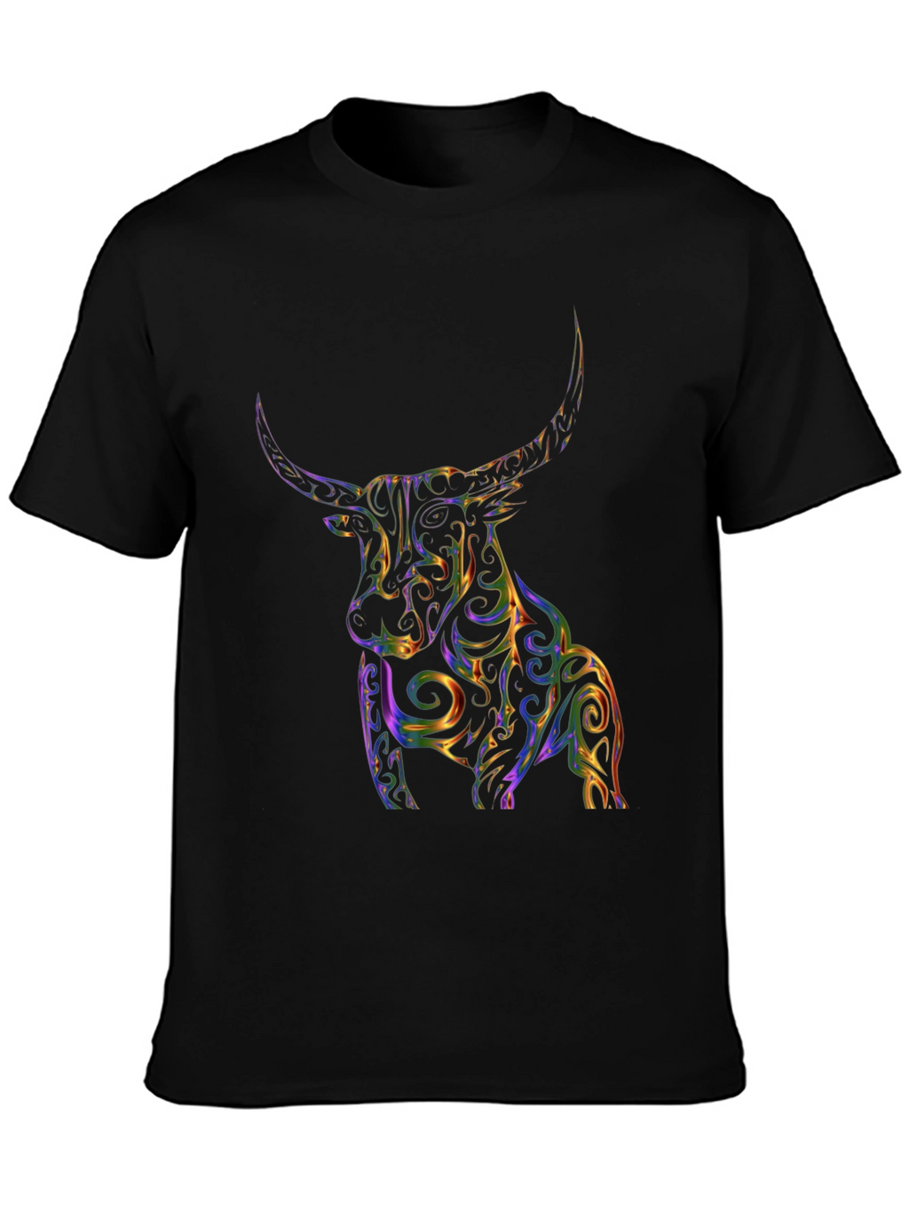 Stylish Bull Graphic Print Black T-Shirt