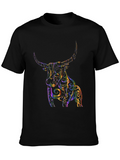 Stylish Bull Graphic Print Black T-Shirt