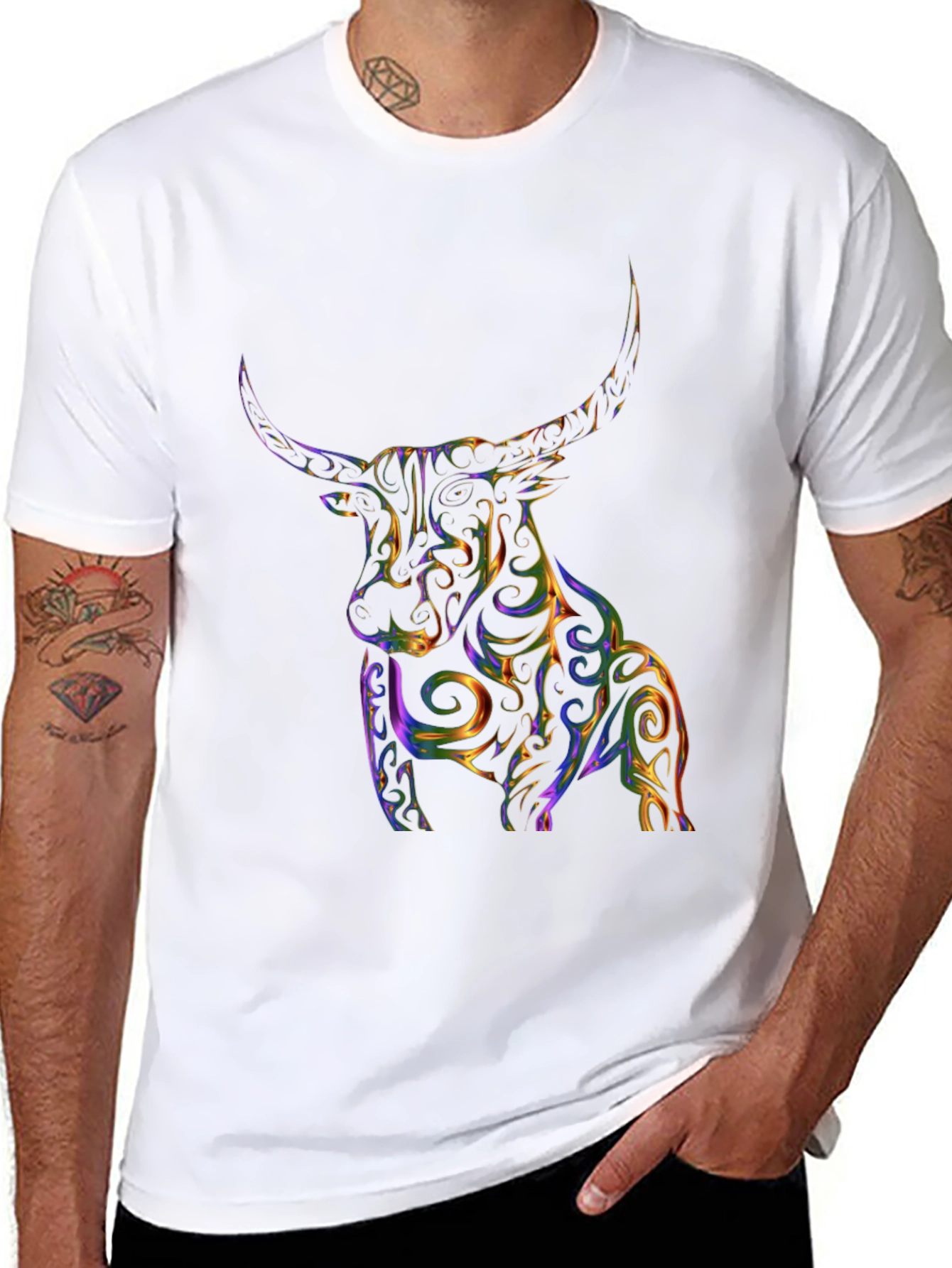 Stylish Bull Graphic Print Black T-Shirt