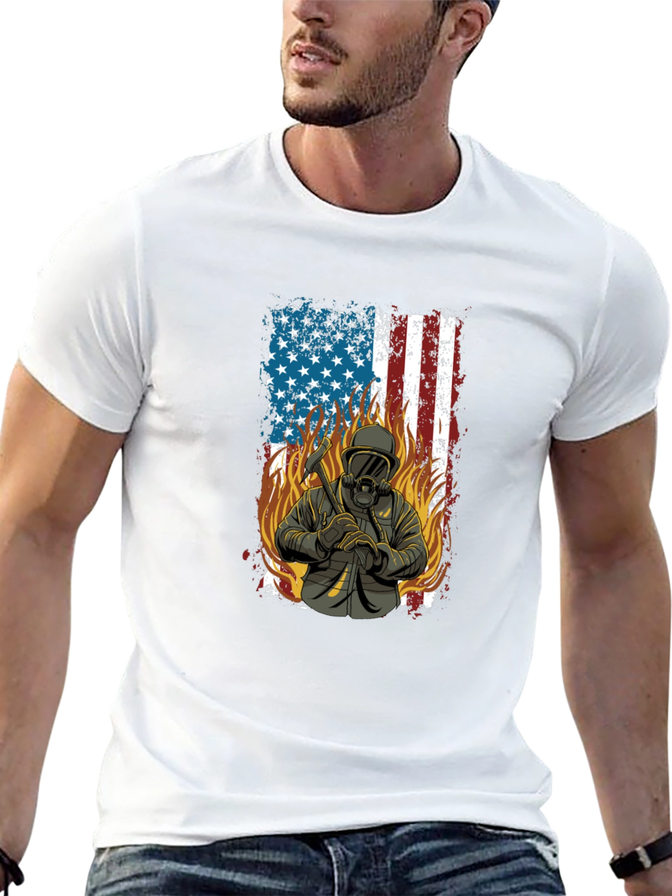 Firefighter USA Flag Graphic T-Shirt