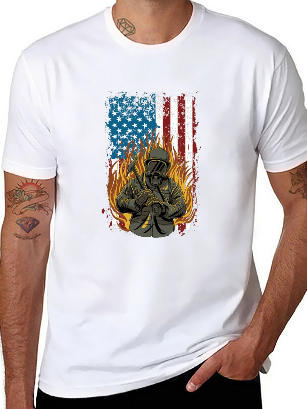 Firefighter USA Flag Graphic T-Shirt