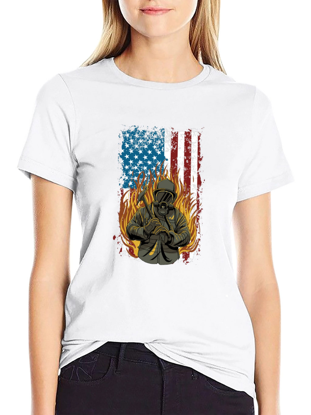 Firefighter USA Flag Graphic T-Shirt