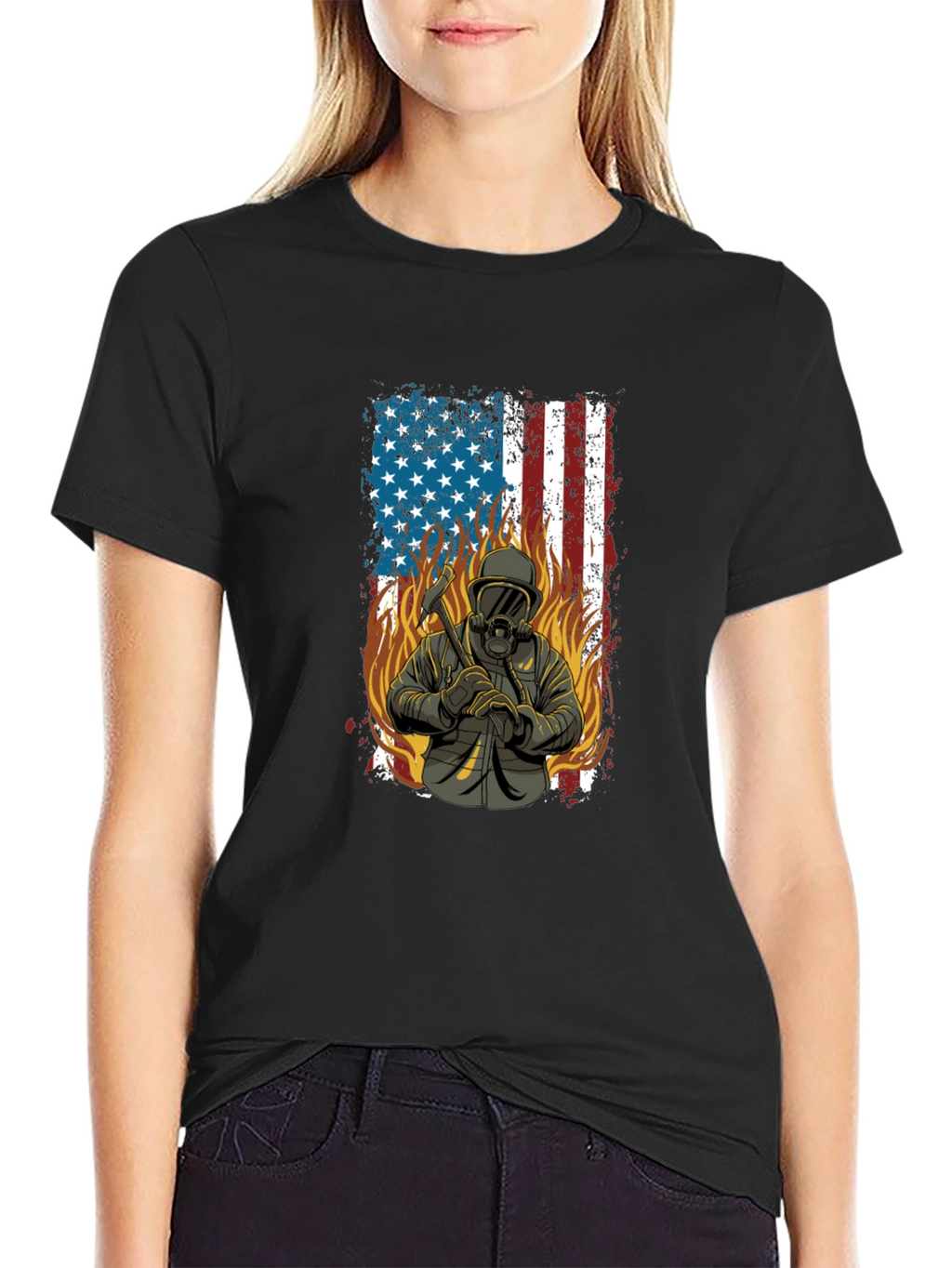 Firefighter USA Flag Graphic T-Shirt