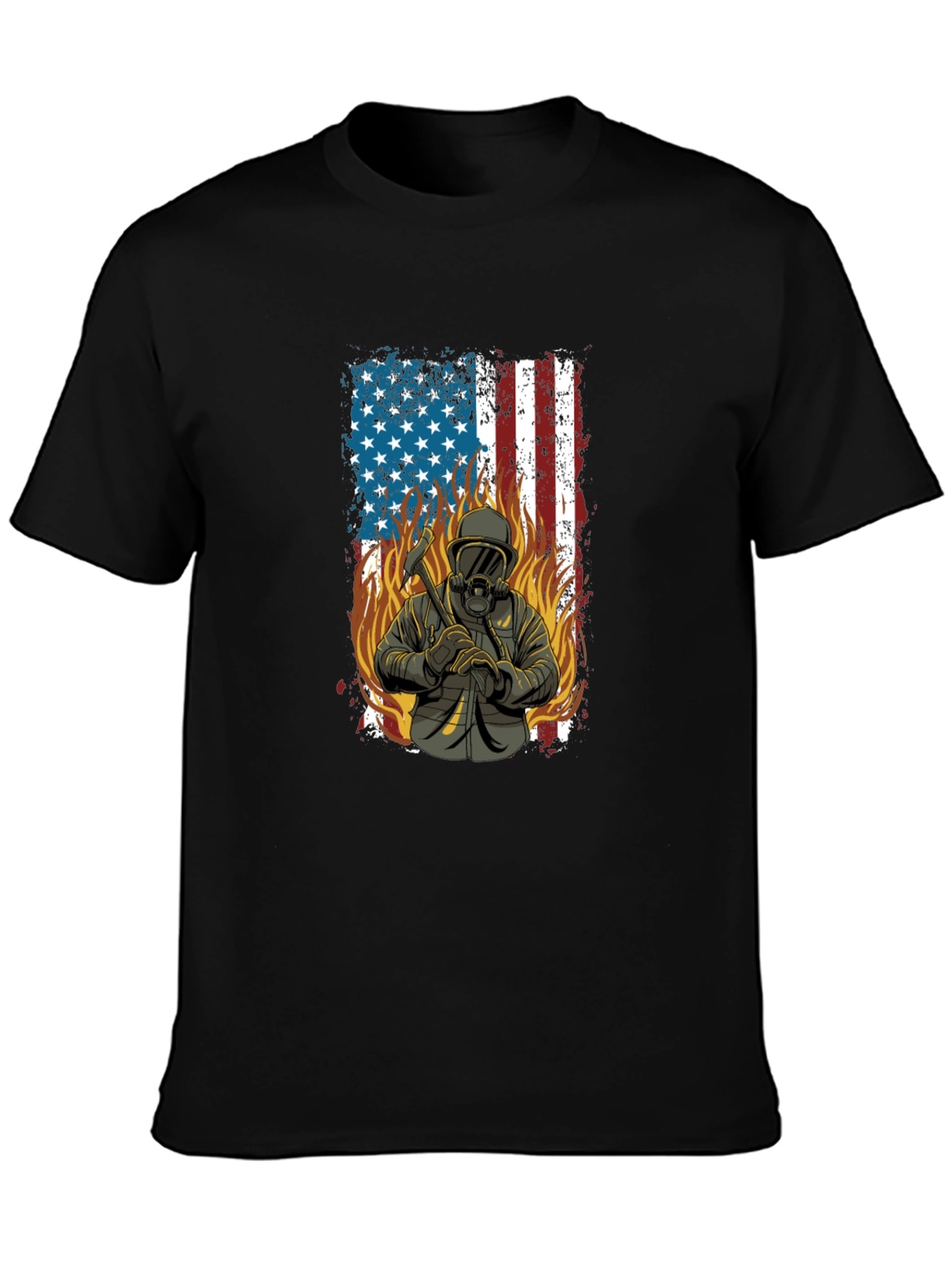 Firefighter USA Flag Graphic T-Shirt