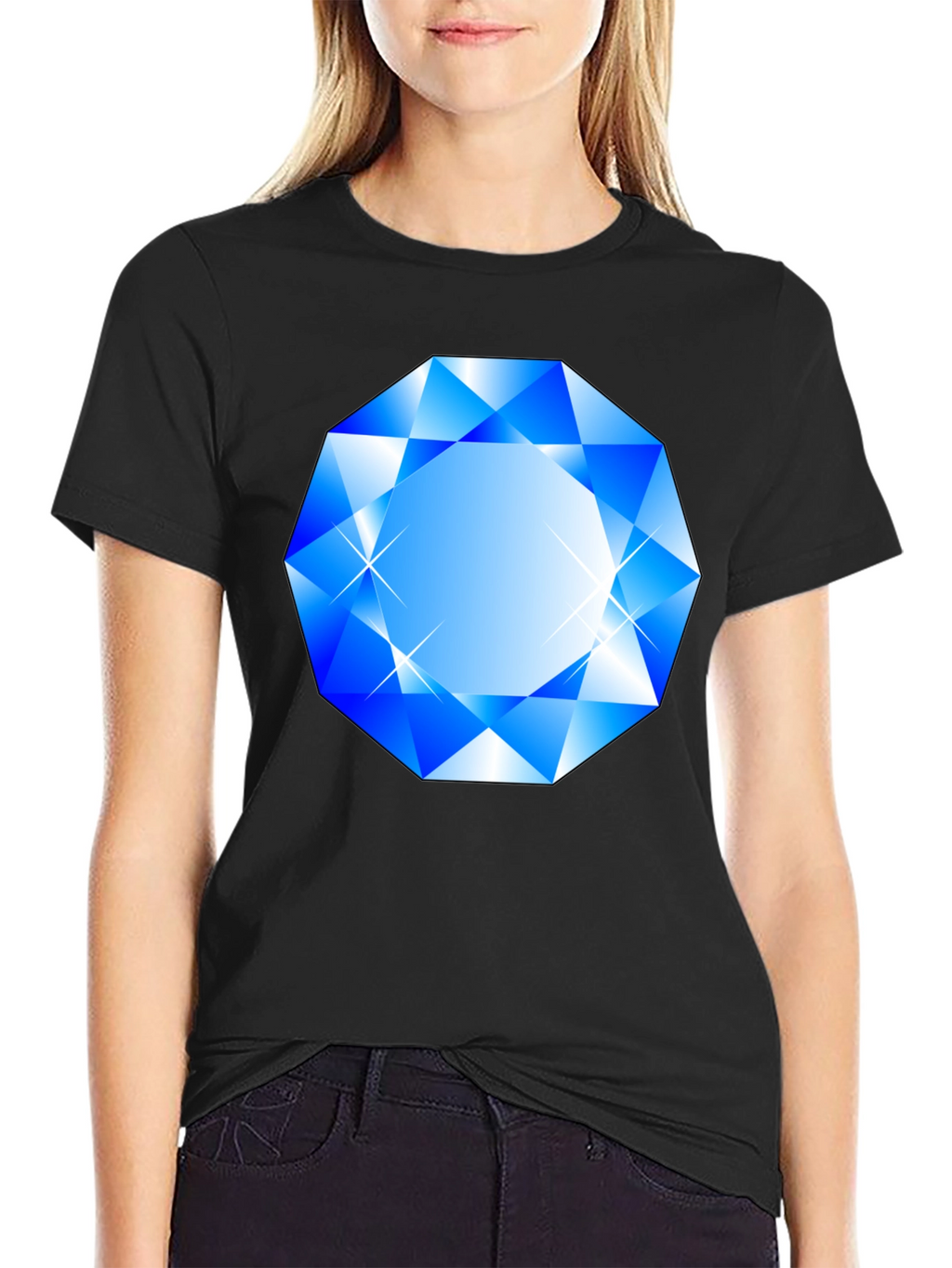 Blue Diamond Graphic Black T-Shirt
