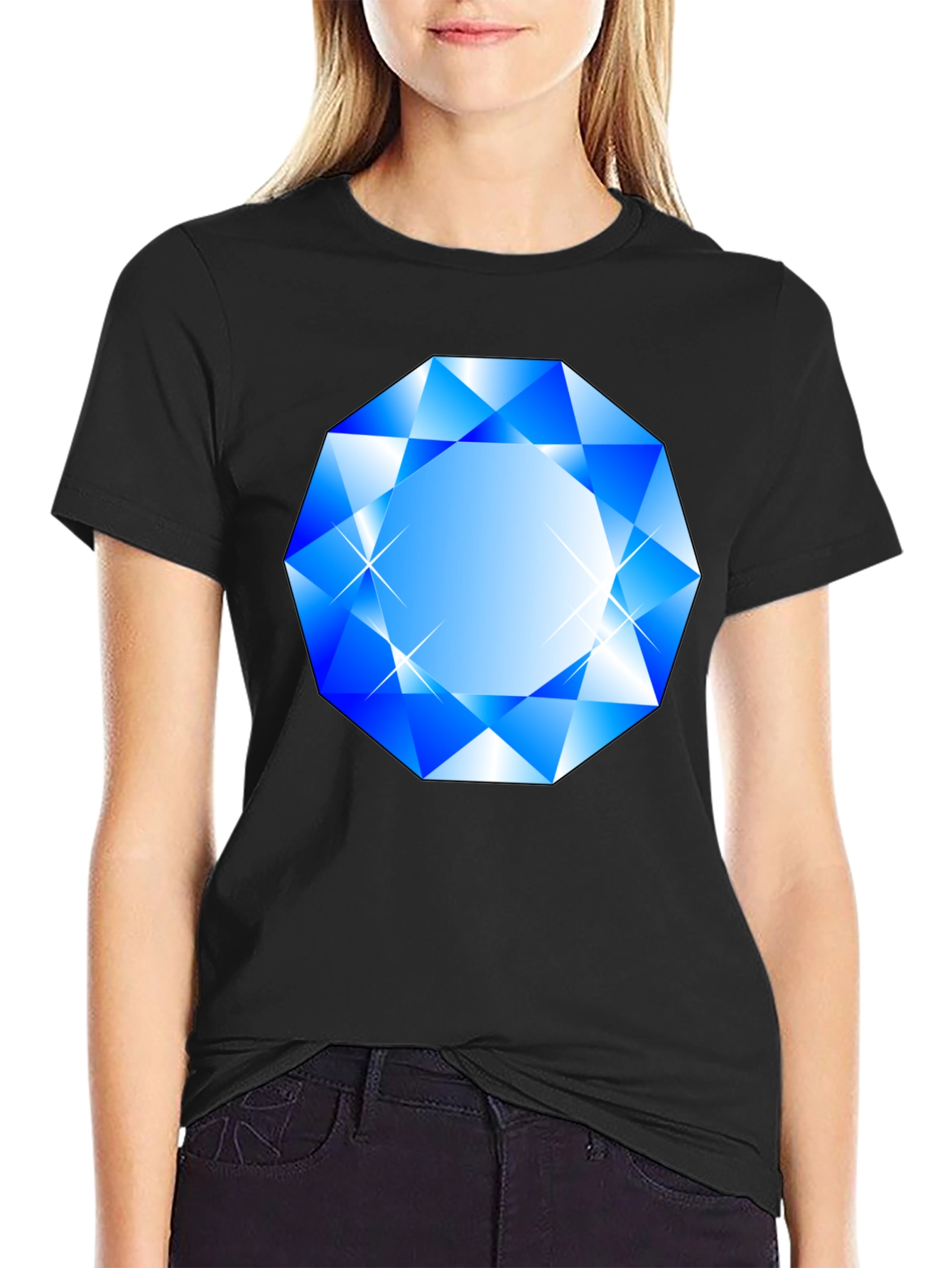Blue Diamond Graphic Black T-Shirt