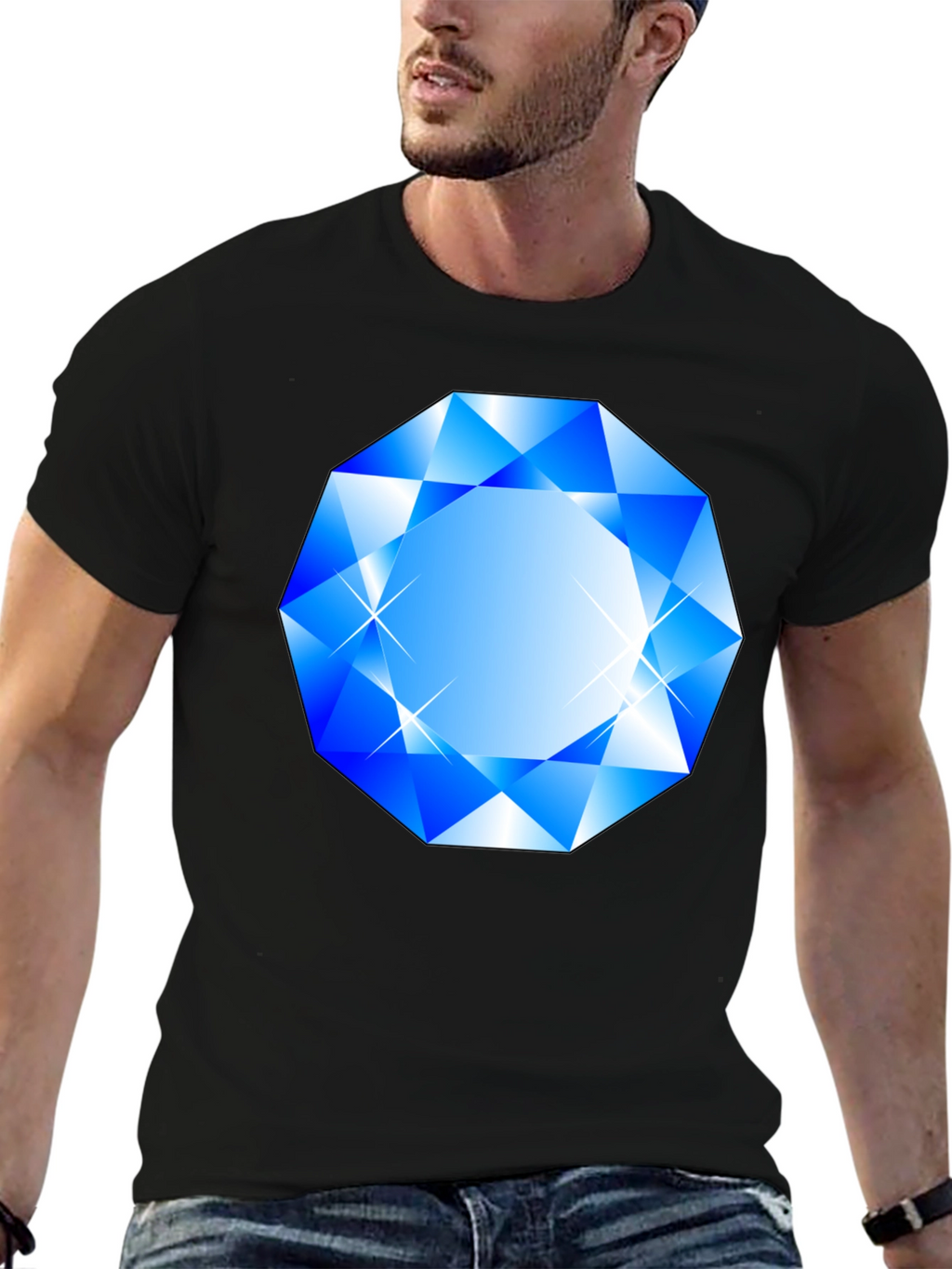 Blue Diamond Graphic Black T-Shirt