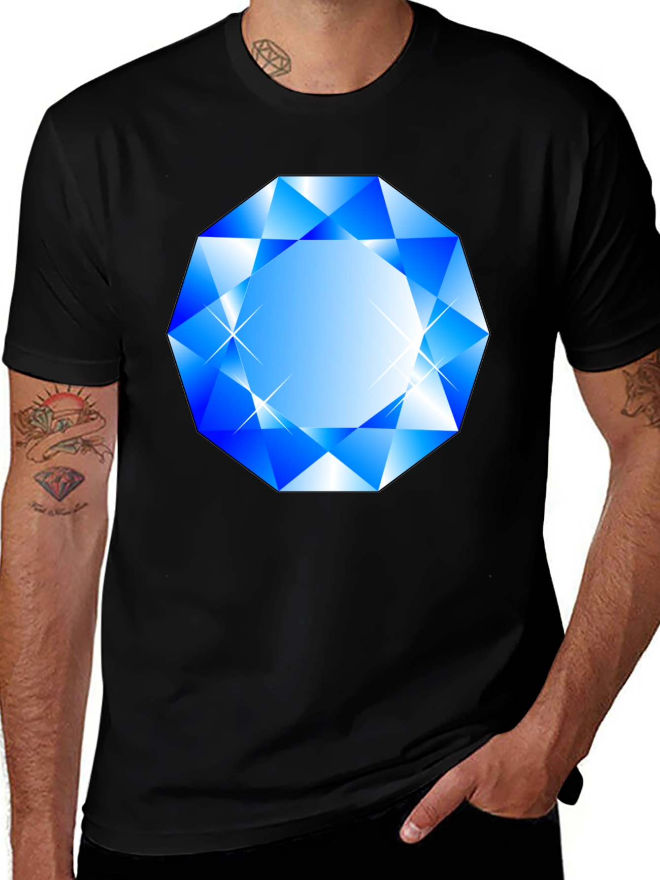 Blue Diamond Graphic Black T-Shirt
