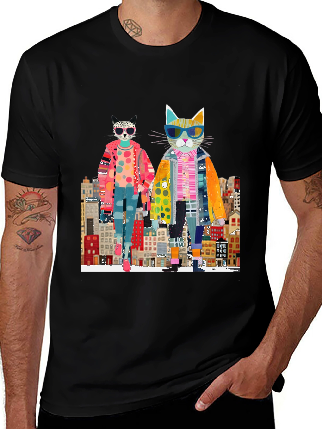 Cats in the City Black Graphic Tee