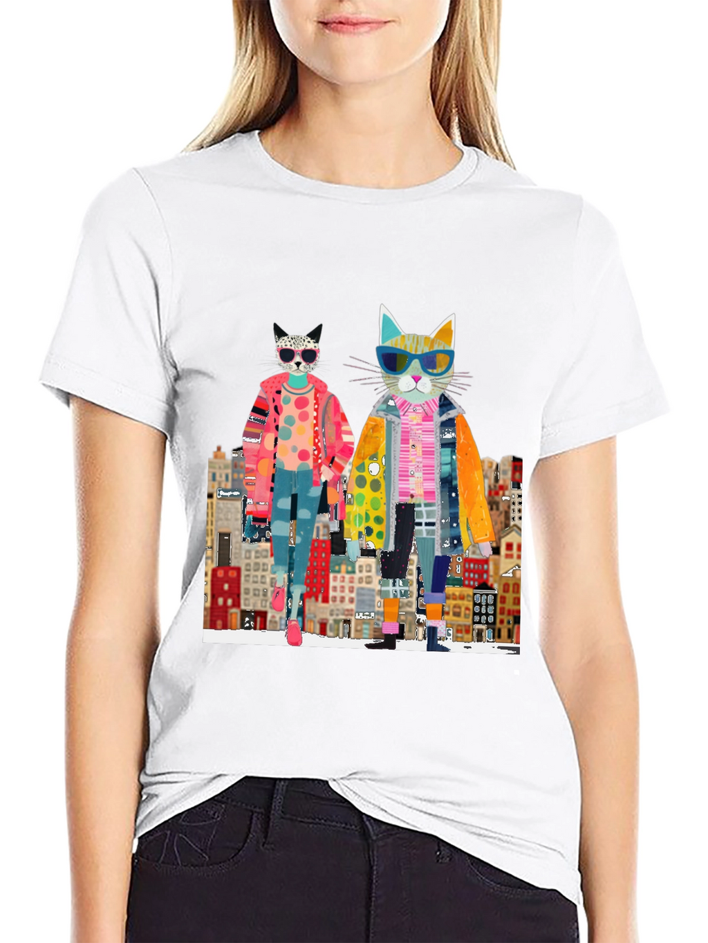 Cats in the City Black Graphic Tee