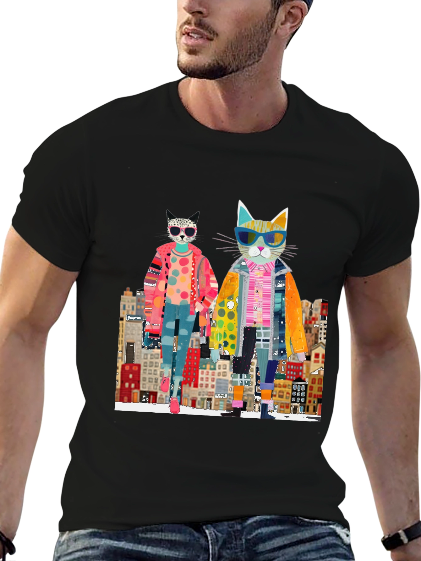 Cats in the City Black Graphic Tee