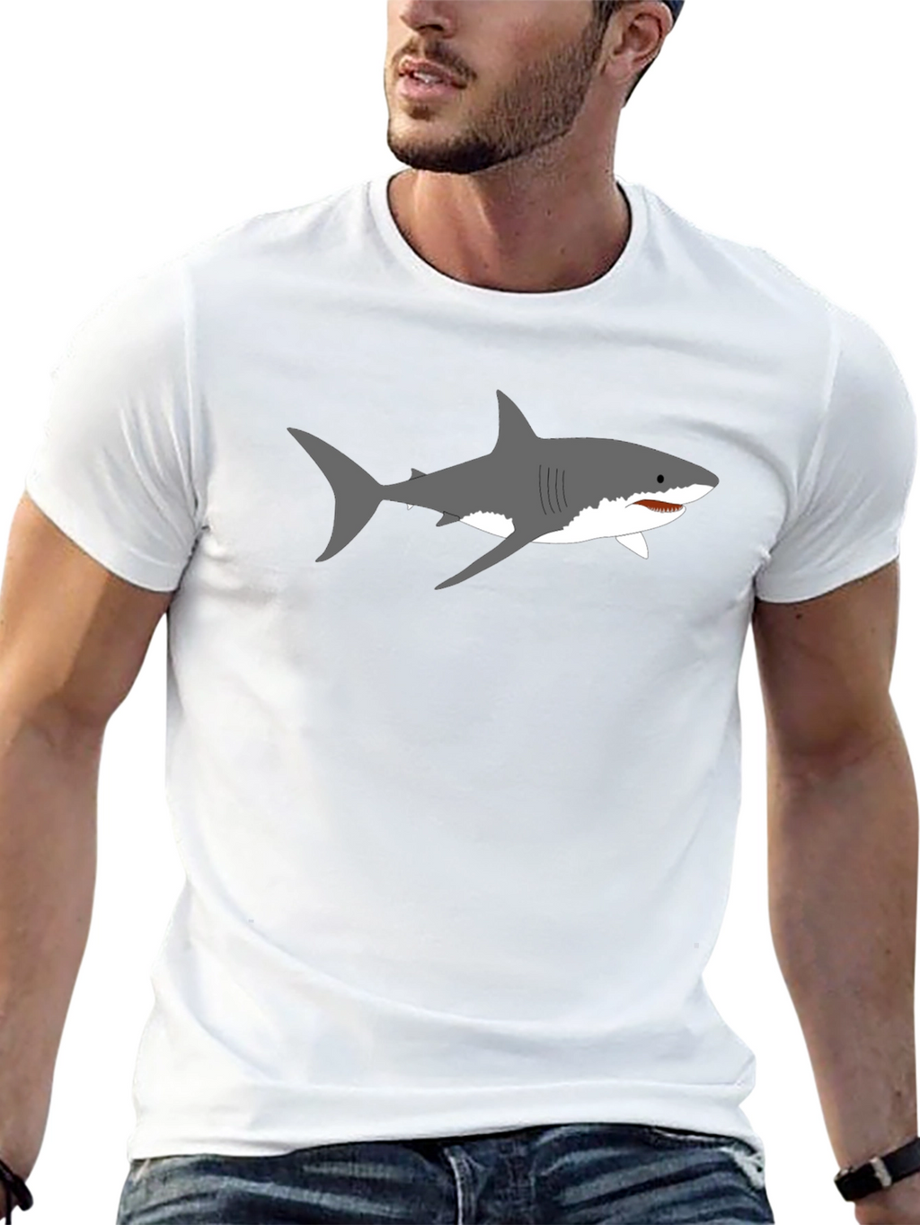 Shark Graphic T-Shirt - Mens Black Crew Neck Tee
