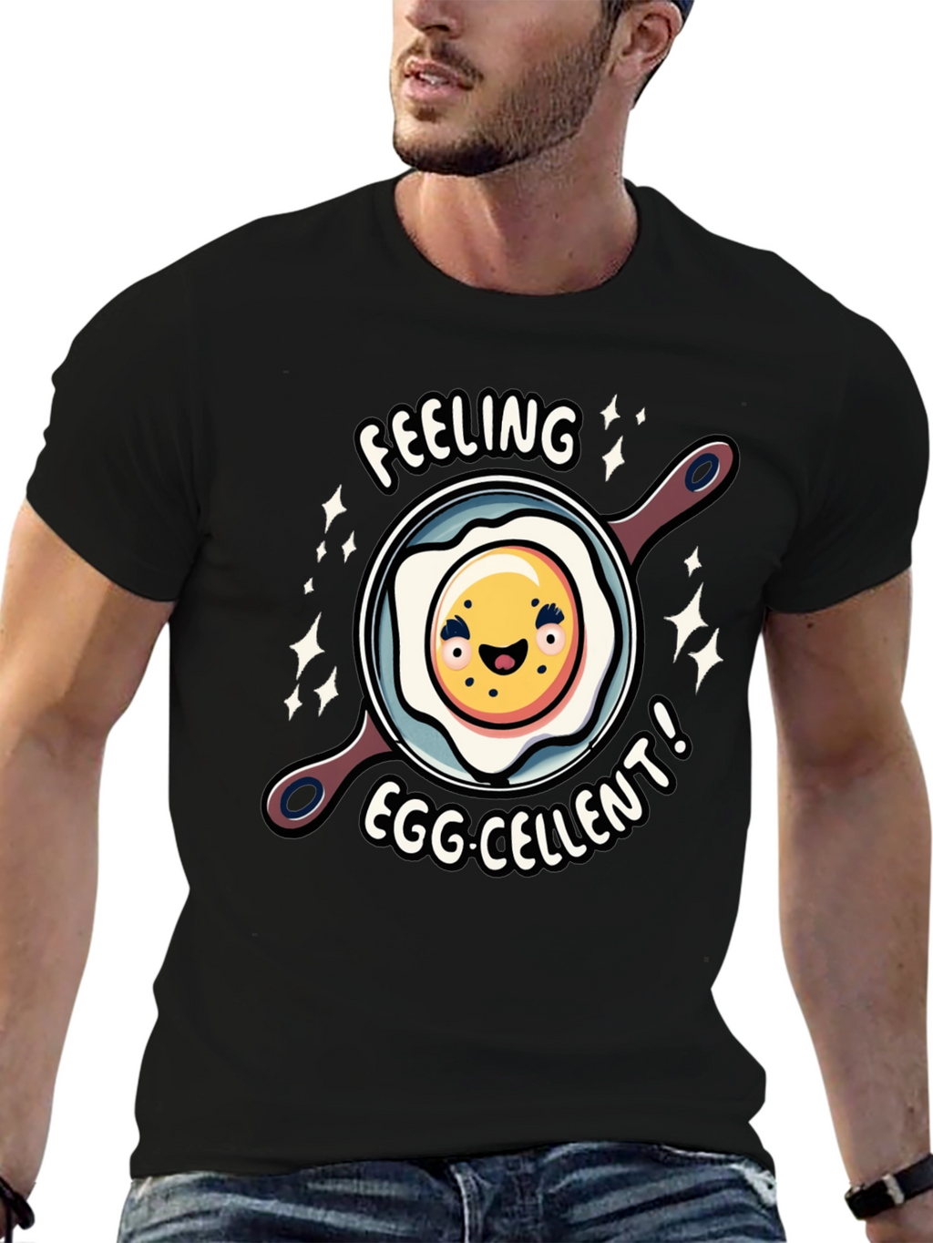 Feeling Egg-cellent Graphic Tee - Funny Food Shirt