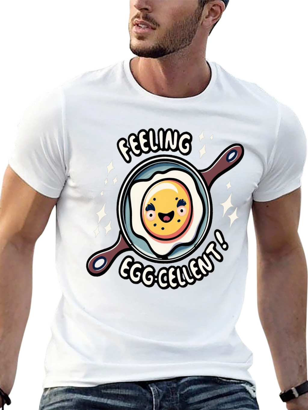 Feeling Egg-cellent Graphic Tee - Funny Food Shirt