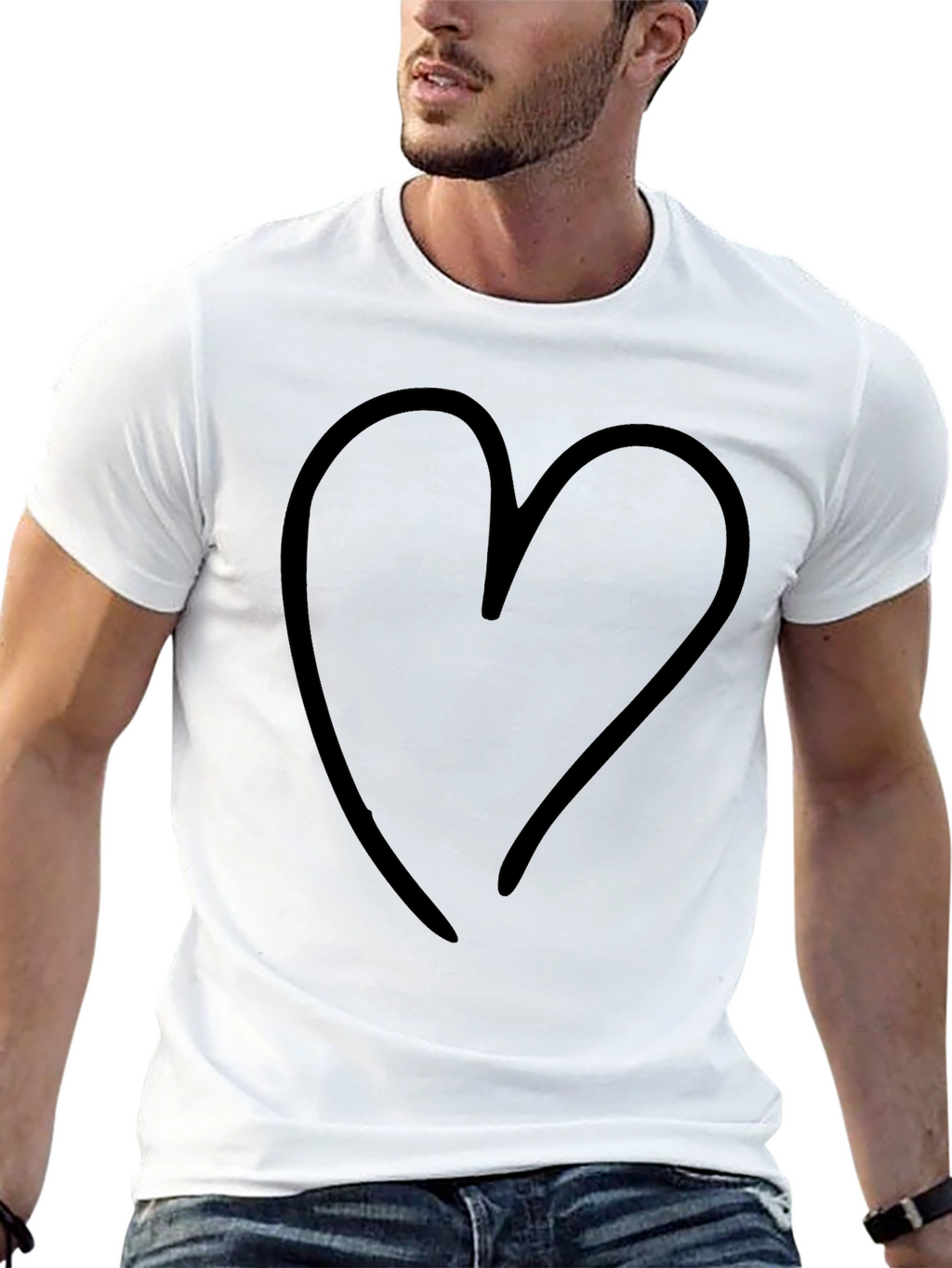 Minimalist Heart Graphic T-Shirt - Solid Black