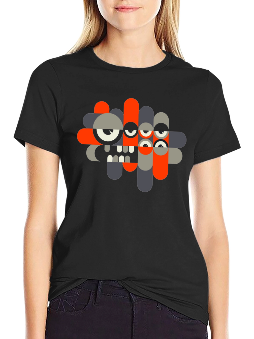 Abstract Monster Graphic Black T-Shirt