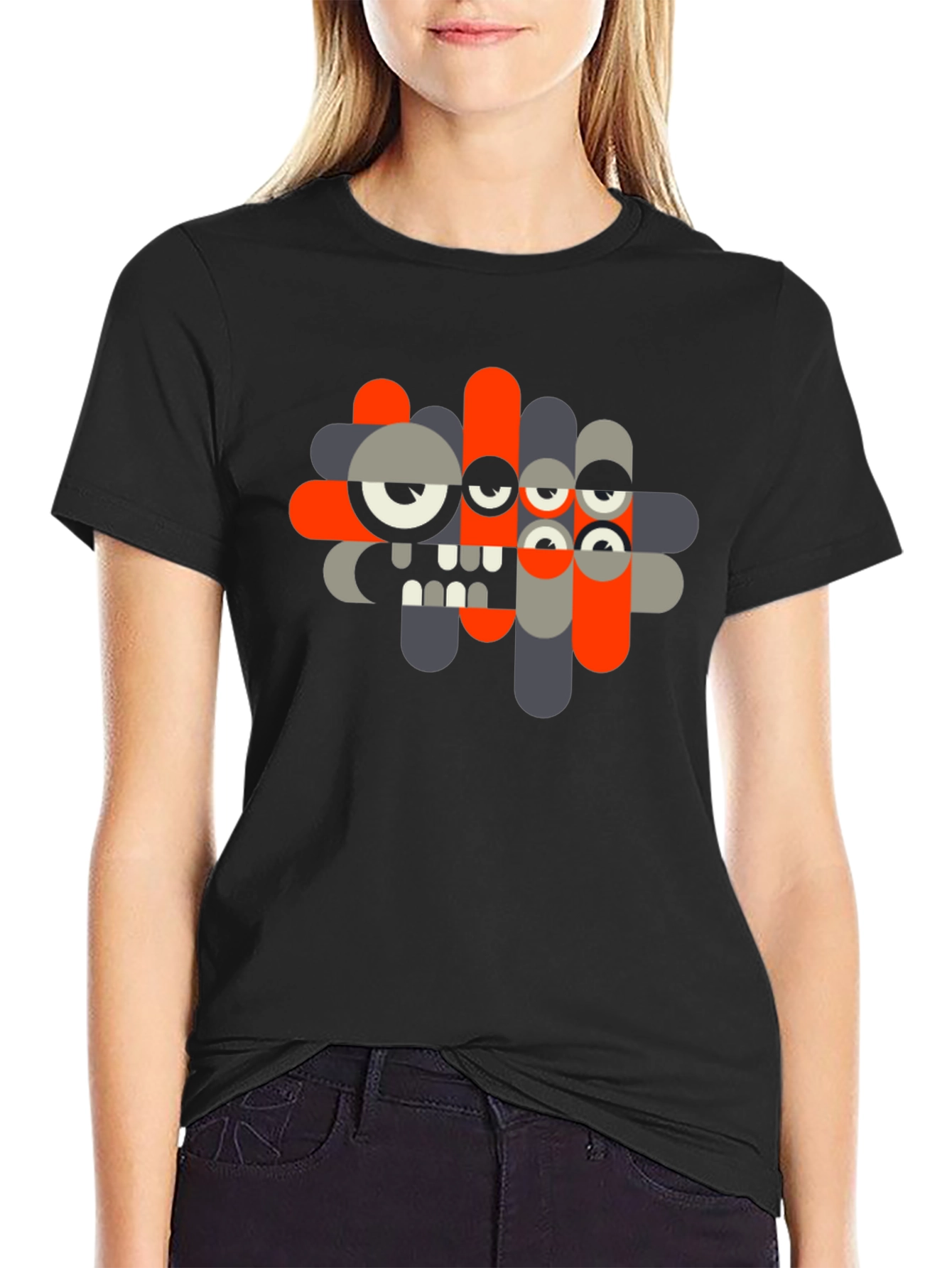 Abstract Monster Graphic Black T-Shirt