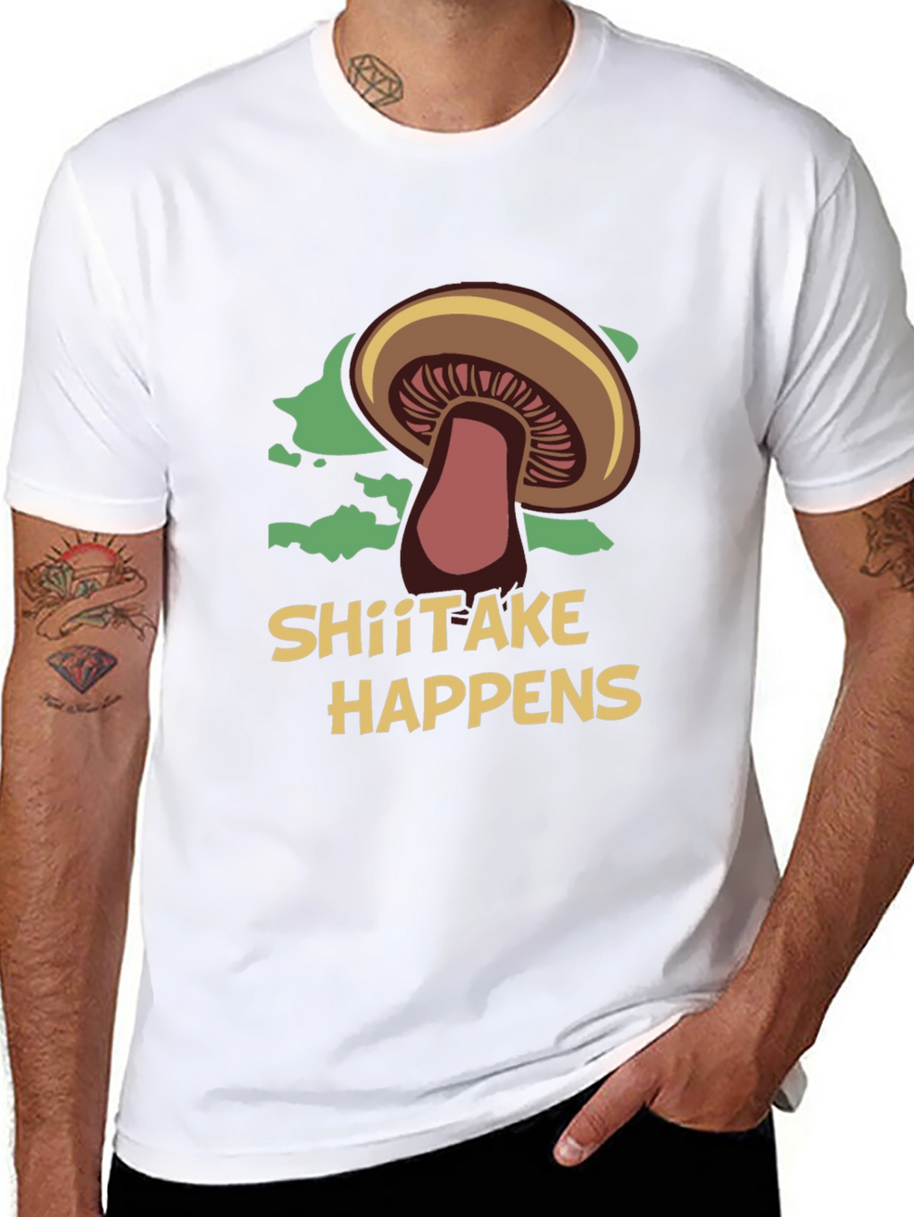 Shiitake Happens Funny Mushroom Graphic T-Shirt
