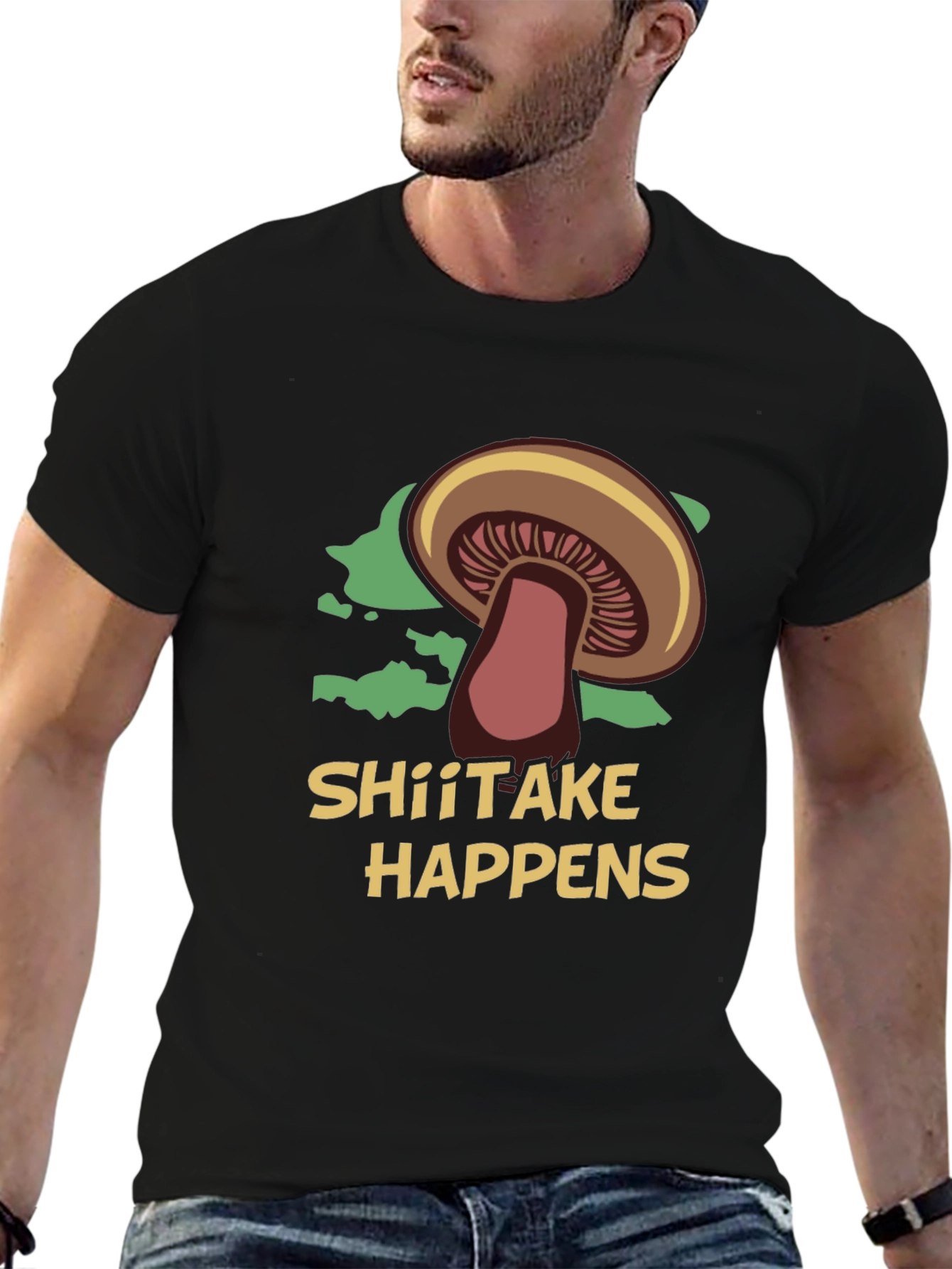 Shiitake Happens Funny Mushroom Graphic T-Shirt