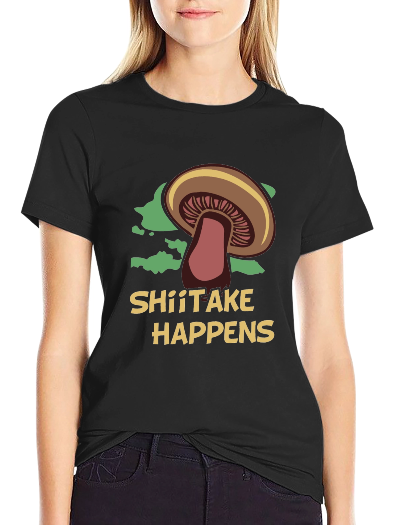 Shiitake Happens Funny Mushroom Graphic T-Shirt