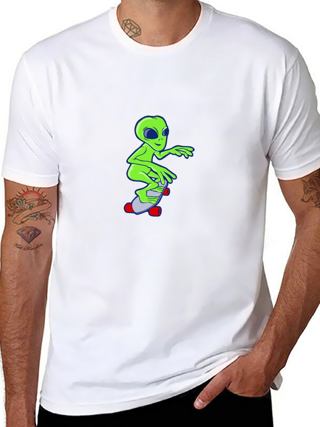 Alien Skateboard Graphic T-Shirt - Black